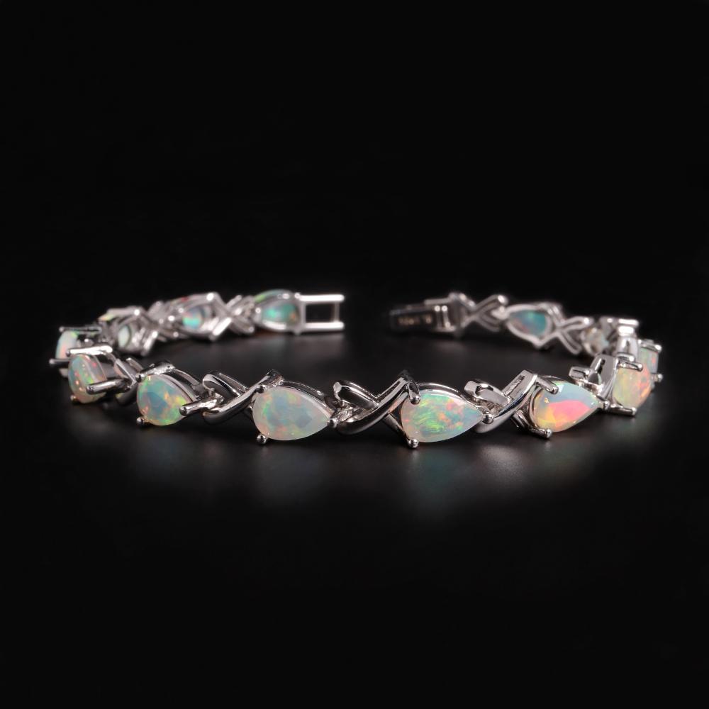 Gorgeous Precious and Colorful October Birthstone Natural Opal Bracelet 925 Silver Rare Gems Fine Jewelry Women Anniversary Gift