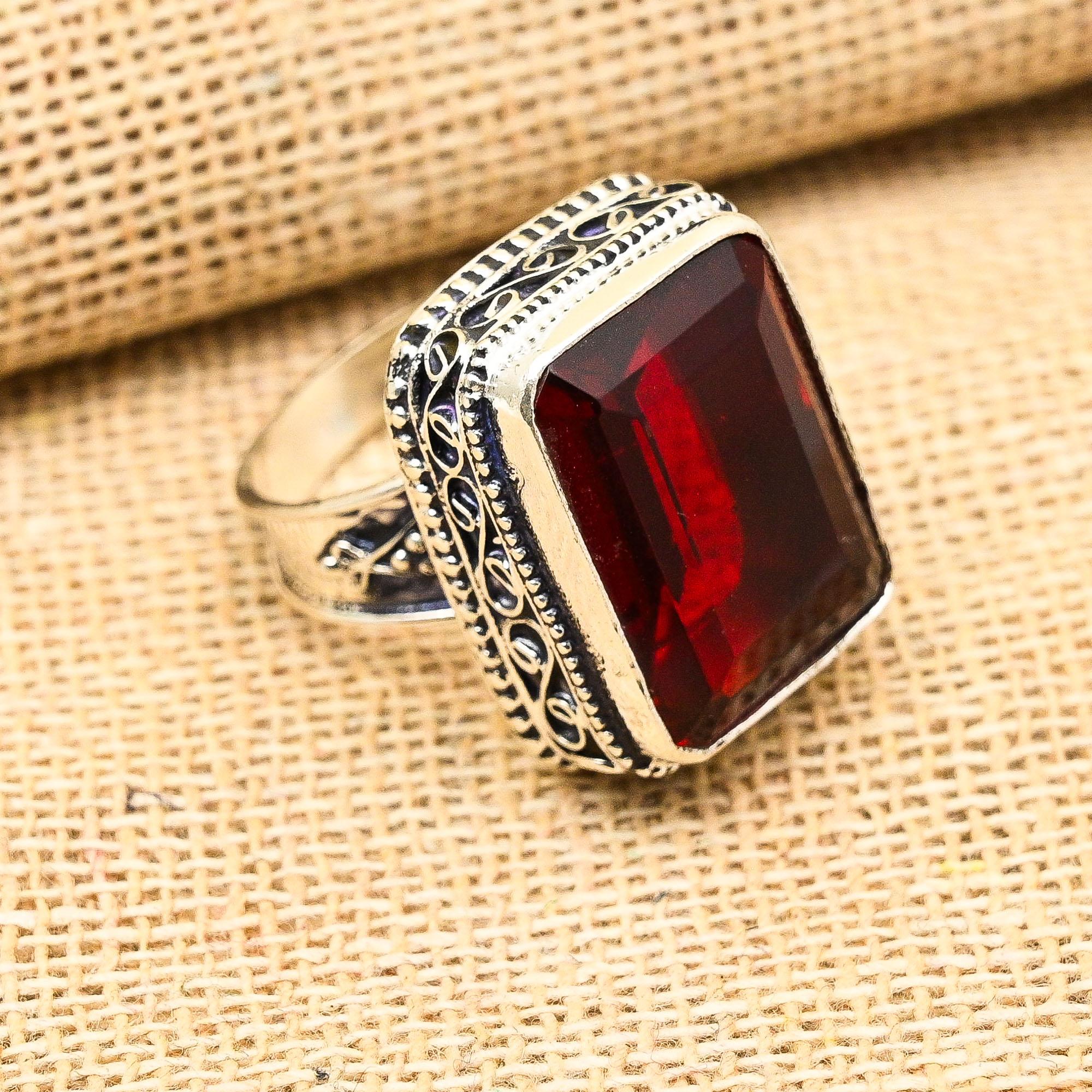 Red Garnet Gemstone Handmade 925 Sterling Silver Ring Jewelry For Engagement Gift