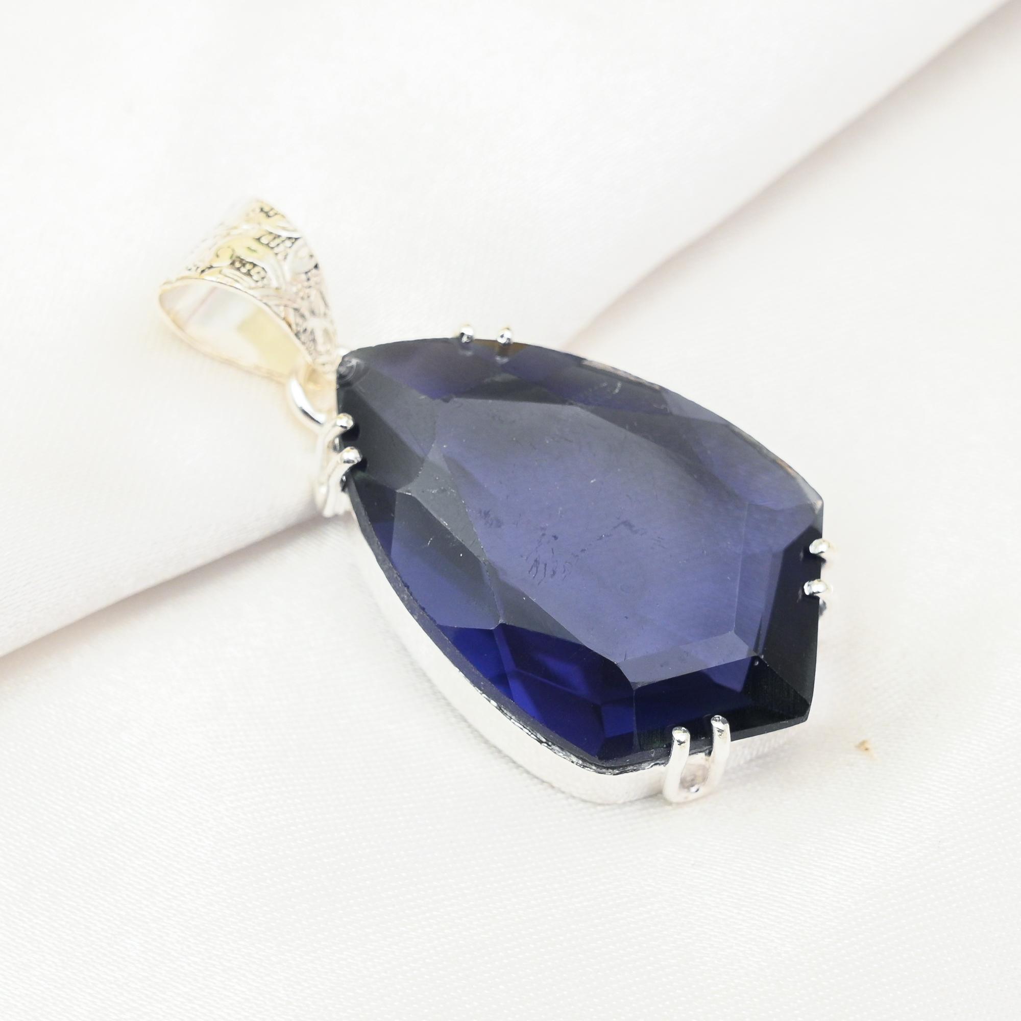 Pandantiv Iolite, pandantiv din argint solid 925 bijuterii din pietre prețioase lucrate manual, cadouri pentru soție pandantiv nou-nouț