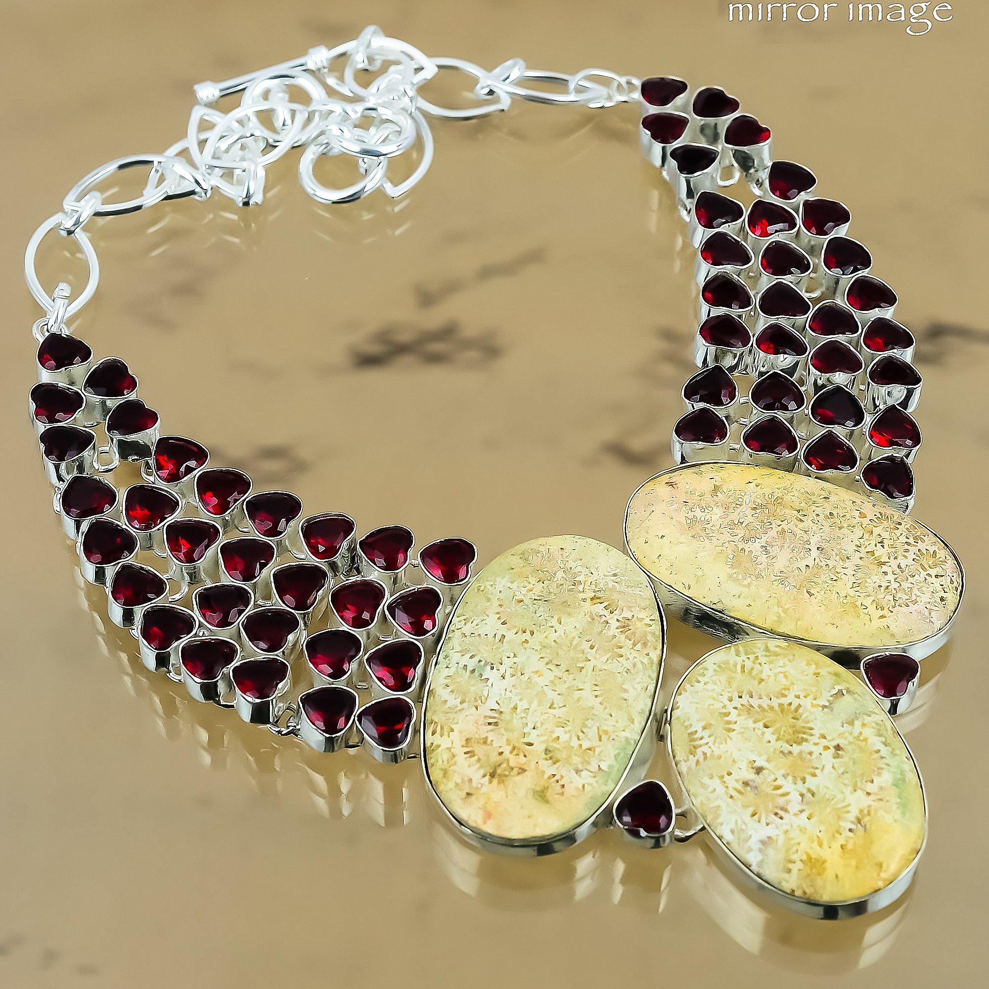 Gift For Her 925 Silver Natural Fossil Coral Gemstone Chain Adjustable Necklace