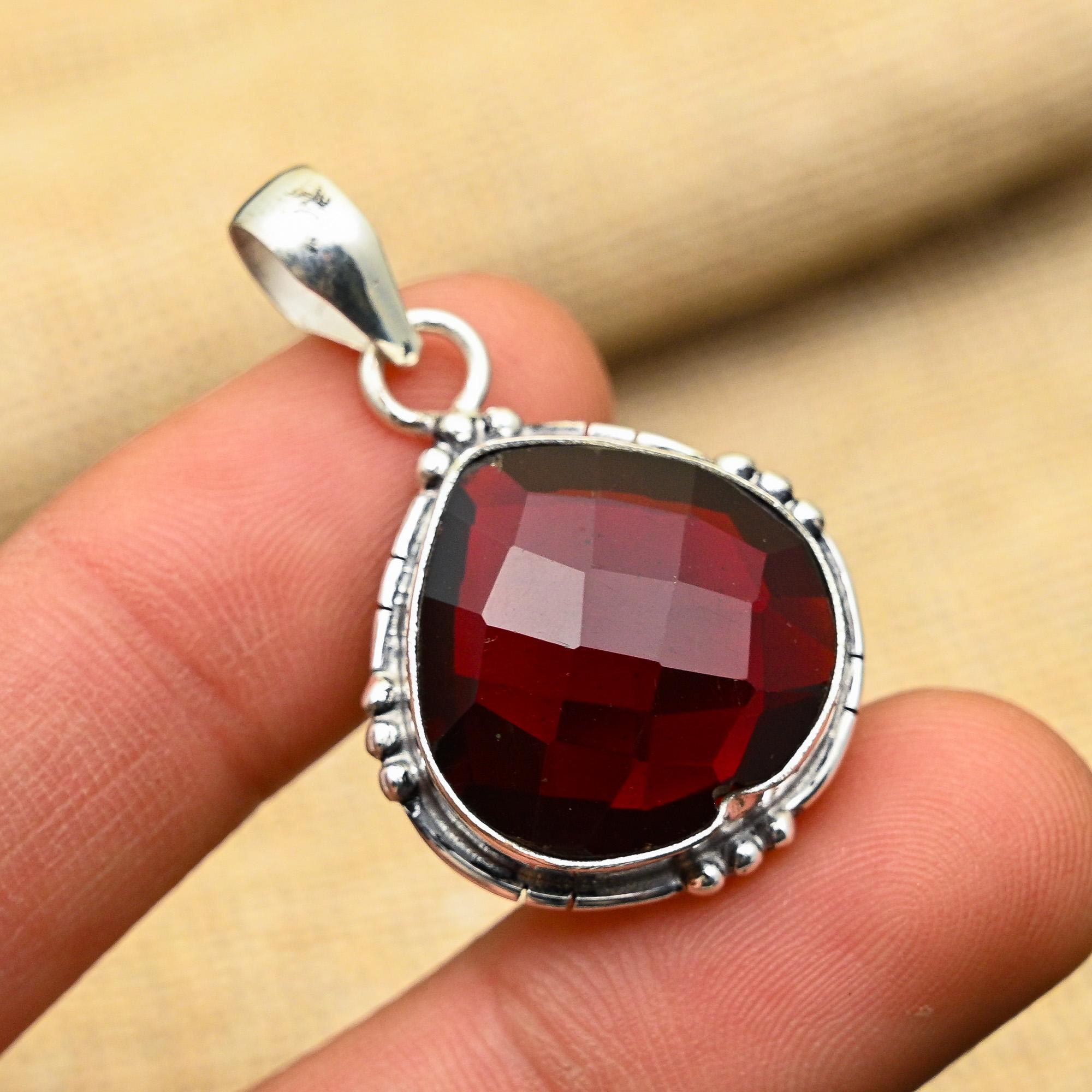 Glorious Red Garnet Gemstone Handmade 925 Sterling Silver Jewelry Pendant For Women