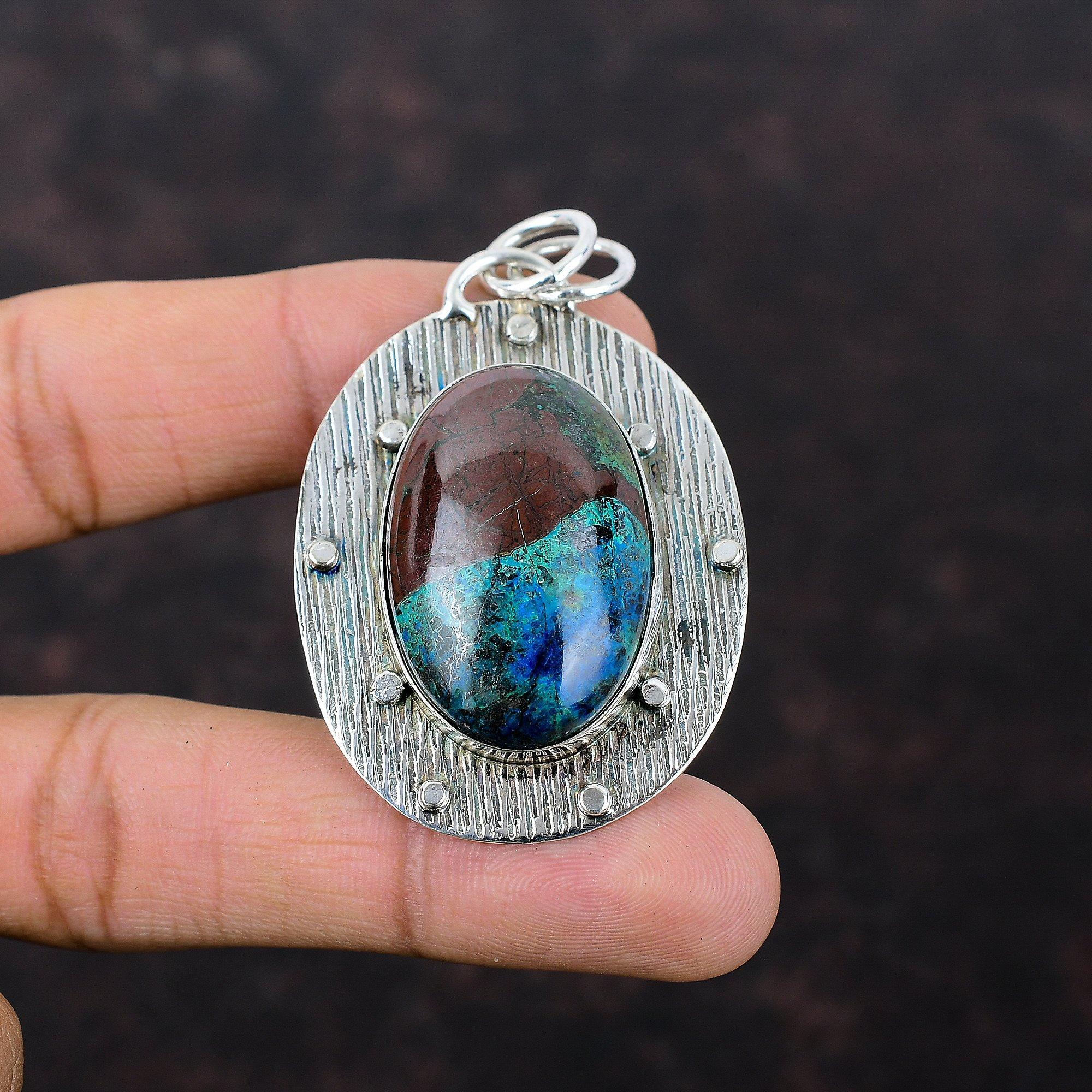 Pandantiv crisocola Bijuterii cu pietre prețioase Pandantiv antic Pandantiv din argint 925 Bijuterii crisocola Pandantiv lucrat manual Cadou pentru ocazii speciale