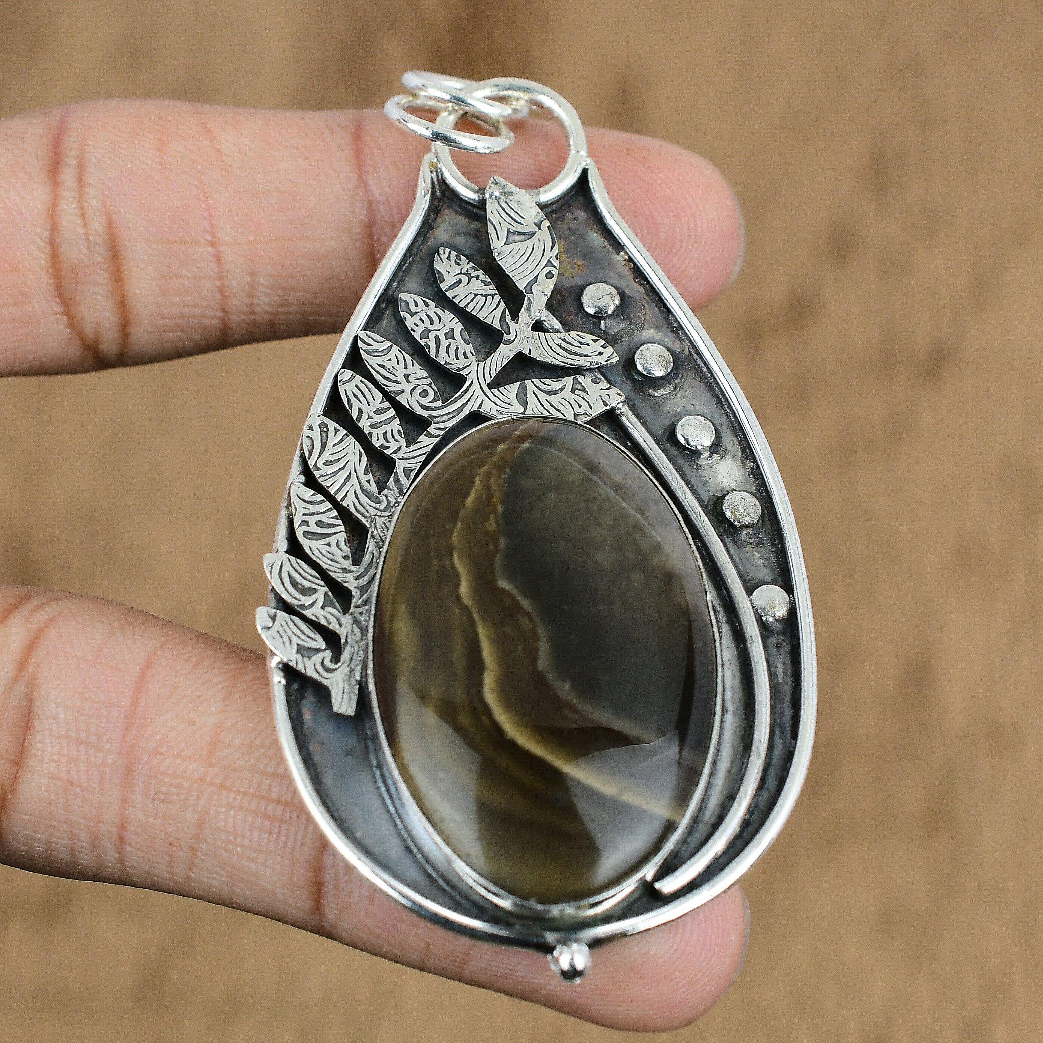 Gift For Her 925 Sterling Silver Natural Polychrome Jasper Gemstone Pendant