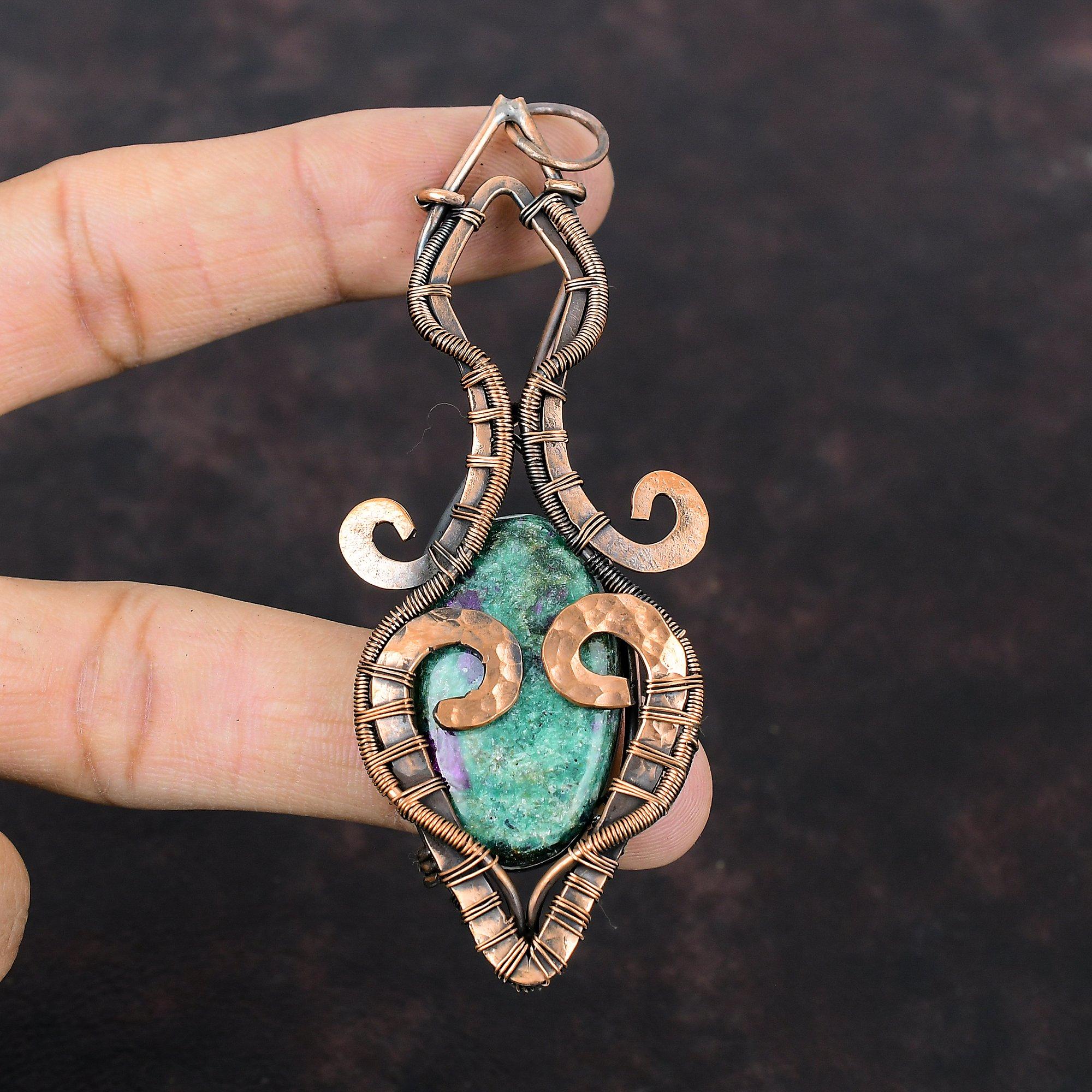 Ruby Fuchsite Pendant Copper Wire Wrapped Pendant Elegant Pendant Wonderful Copper Jewelry Handmade Original Gemstone Pendant Gift For Women