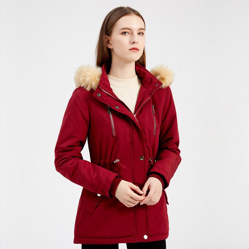 Dámské podzimní zima zesílený jehněčí fleece volná odepínací čepice se stahovací šňůrkou na zip elegantní bunda S-4XL