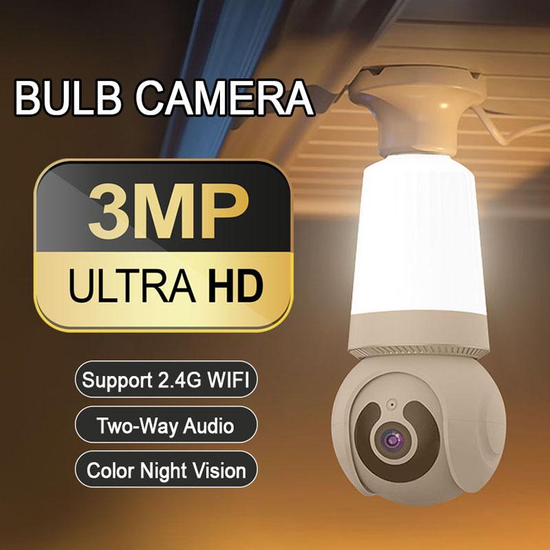 Bulb Camera 3MP Smart Surveillance CCTV Cameras Security Tracking Two-way Audio Night Vision Camera Can Illuminated
