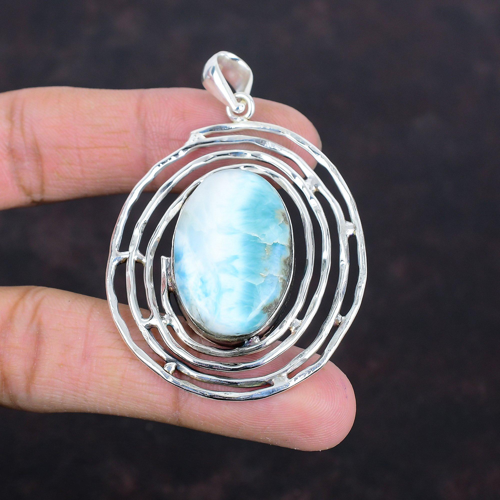Larimar Pendant Handmade Pendant Gemstone Jewelry 925 Sterling Silver Pendant Natural Larimar Jewelry Unique Style Pendant Gifts For Mother