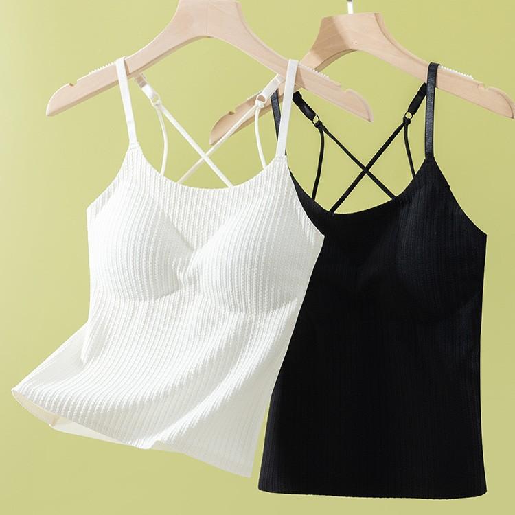 V Neck Tank Top Stripe Knit Halter Crop Tops Women Summer Camis Chest Pad Camisole Fashion Casual Tube Female Sleeveless Cropped Vest