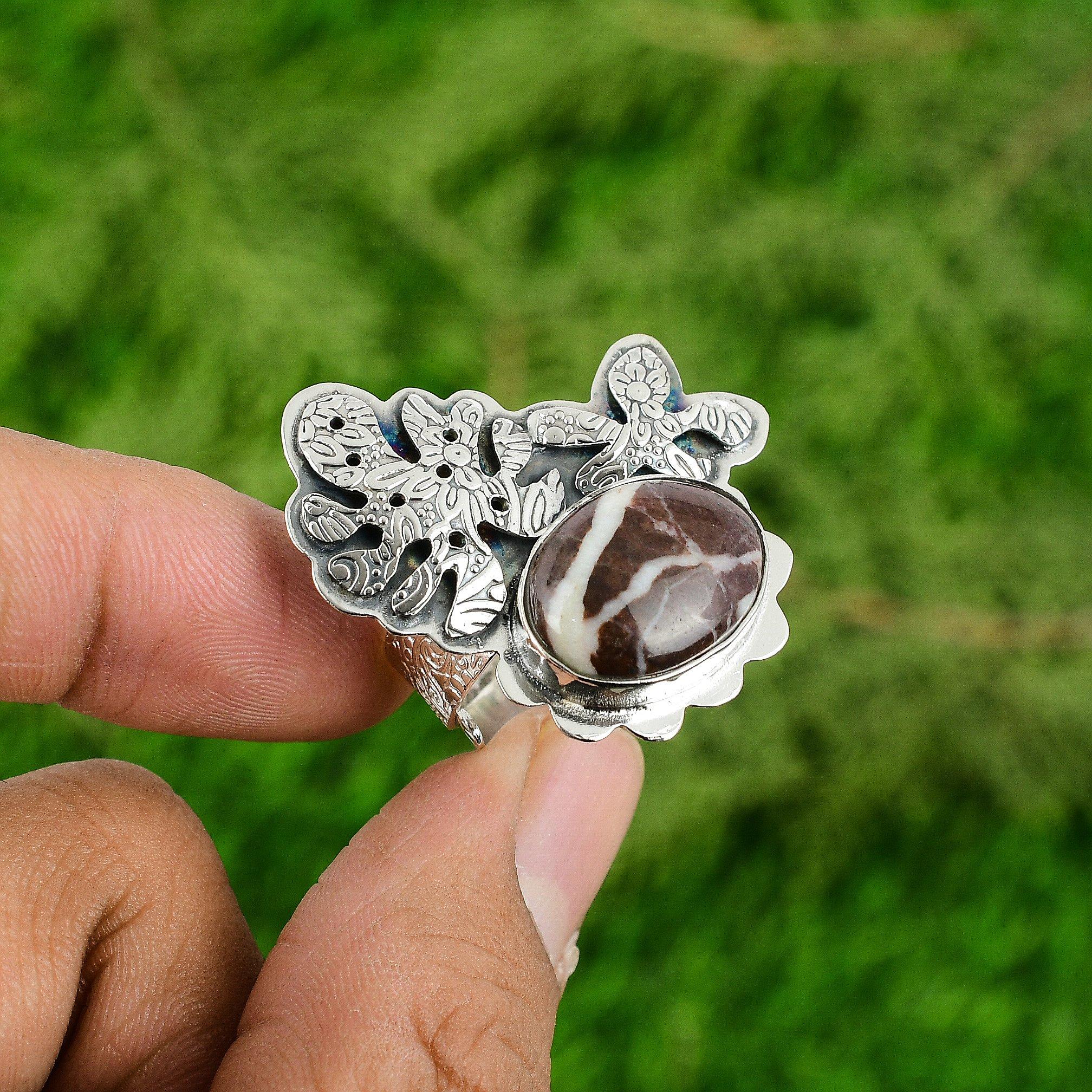 Natural Coconut Jasper Gemstone 925 Silver Promise Adjustable Ring For Women