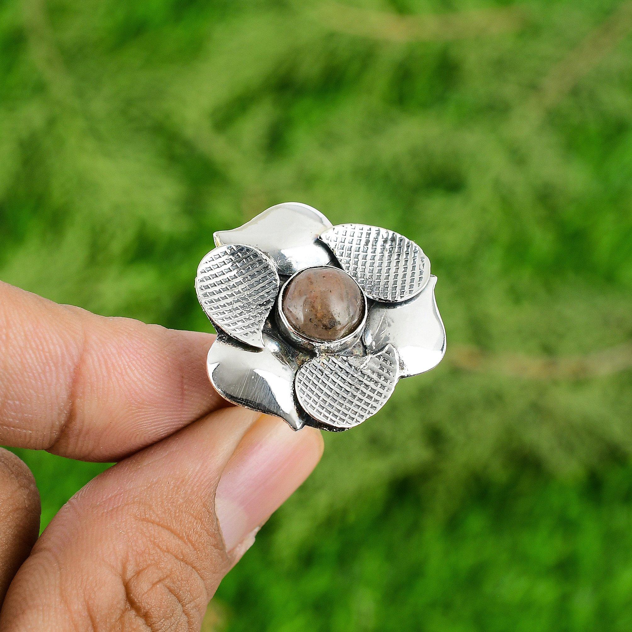 Round Sunstone Stone Bezel Flower Solitaire Mother New Ring 925 Sterling Silver