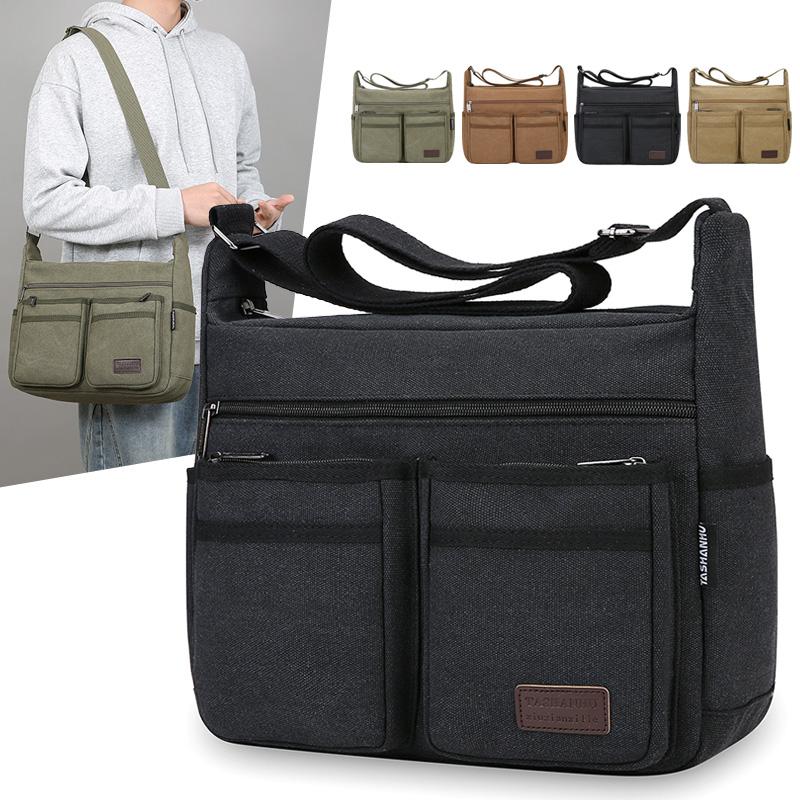 Canvas Messenger Bag for Men Vintage Water Resistant Crossbody Bags Briefcase Padded Shoulder Bag for Male Handbag