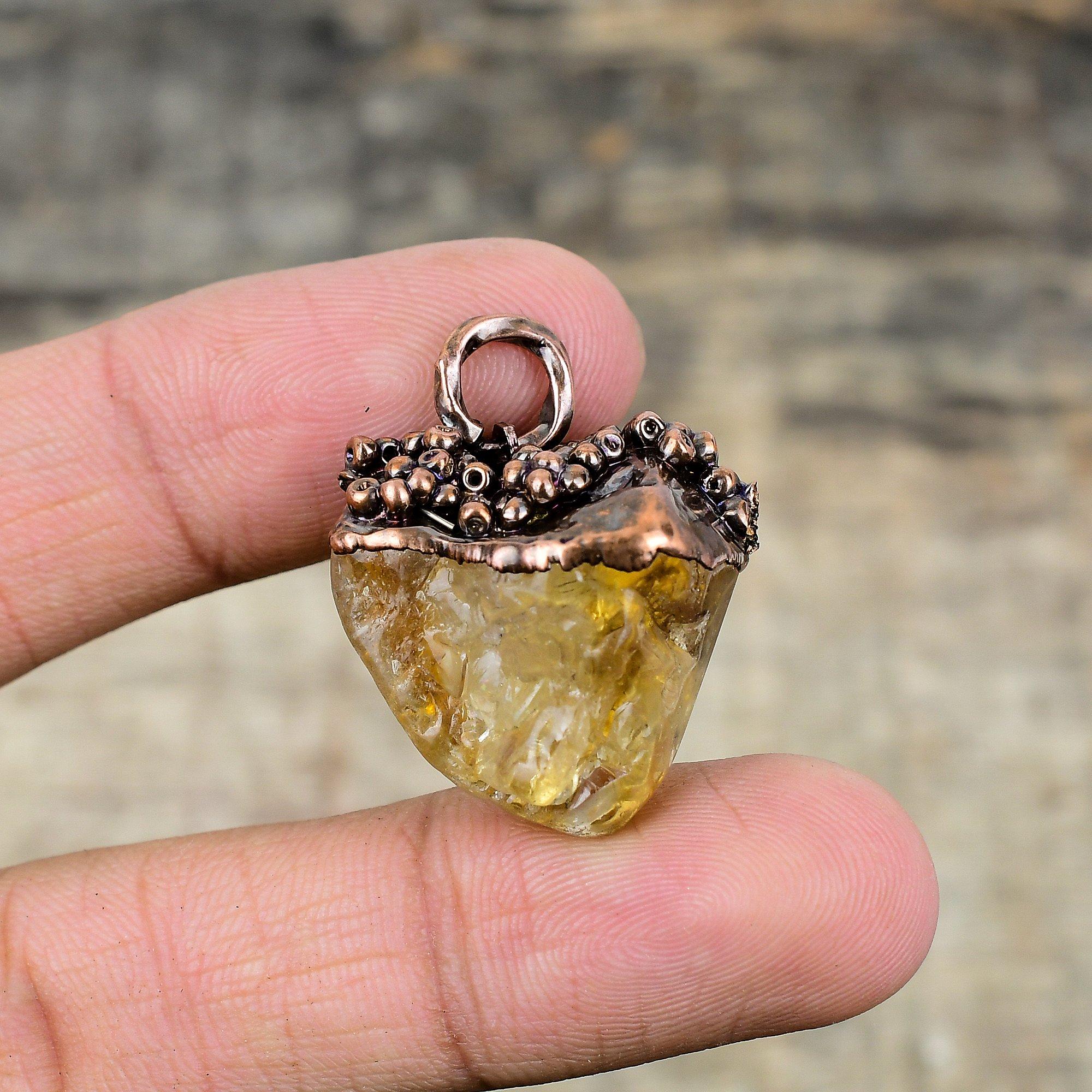 Citrine Rough Pendant Electroformed Copper Pendant Gemstone Pendant Handmade Copper Jewelry Designer Pendant Electroformed Jewelry For Gift