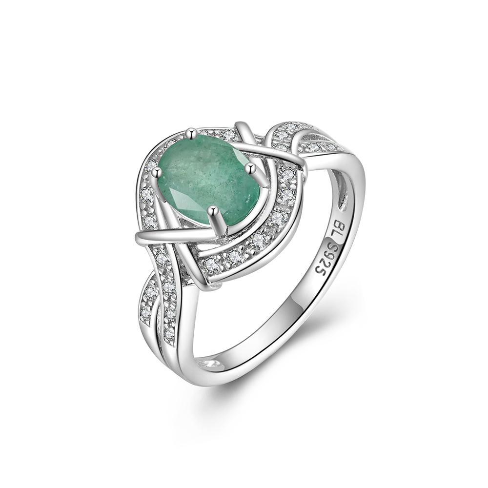 Bolaijewelry Light Luxury Precious Natural Green Emerald Ring 925 Sterling Silver Stylish Women's Anniversary & Birthday Gift