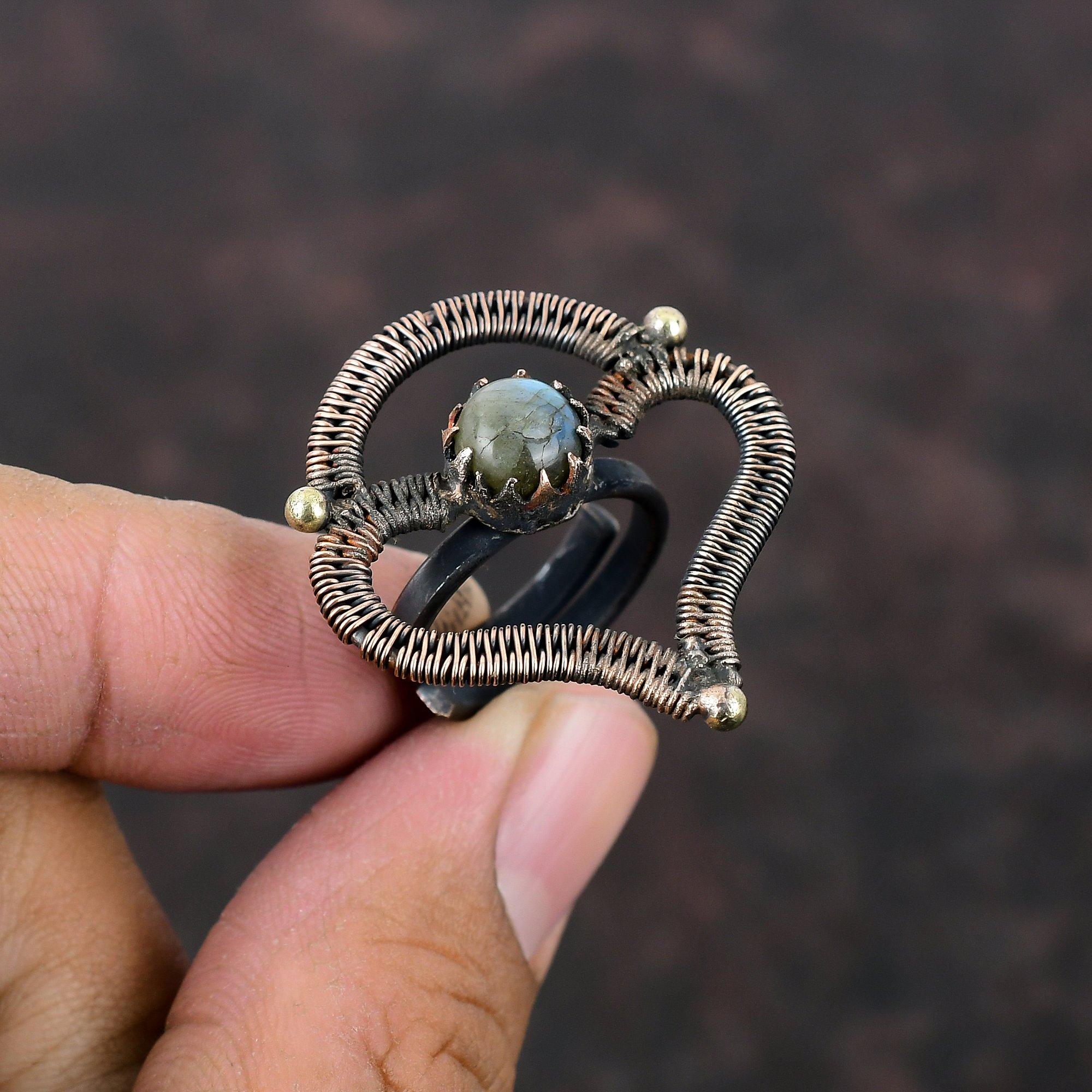 Labradorite Ring Copper Wire Wrapped Ring Adjustable Ring Handmade Copper Jewelry Genuine Gemstone Ring Wire Wrap Jewelry Anniversary Gift