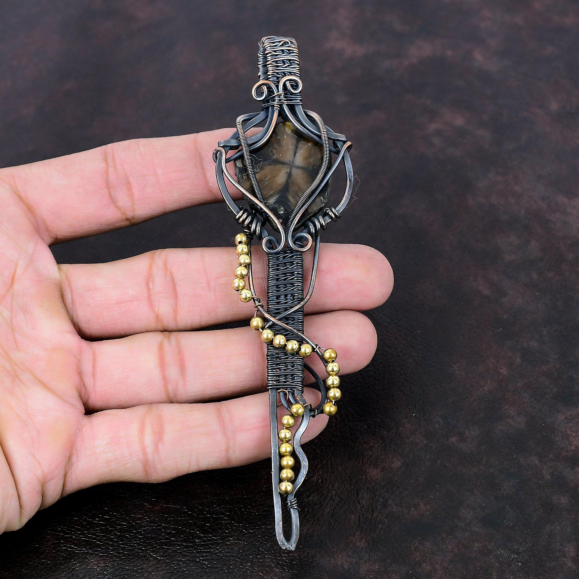 Chiastolite Pendant Copper Wire Wrapped Pendant Gemstone Pendant Handmade Jewelry Women Pendant Key Pendant Copper Wire Jewelry Gift For Her
