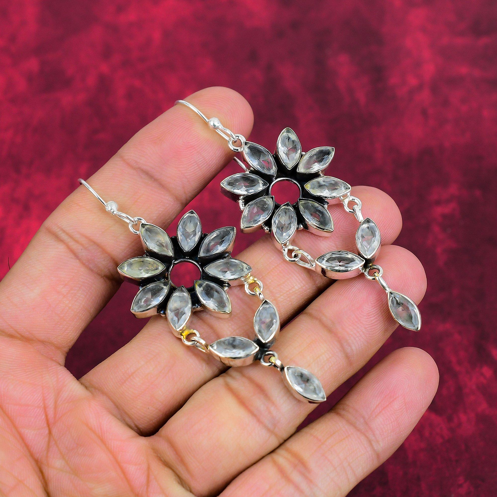 Weiße Topas 925er Massiv-Sterlingsilber Ohrringe, Handgefertigte Edelstein-Schmuckohrringe für den Hochzeitstag