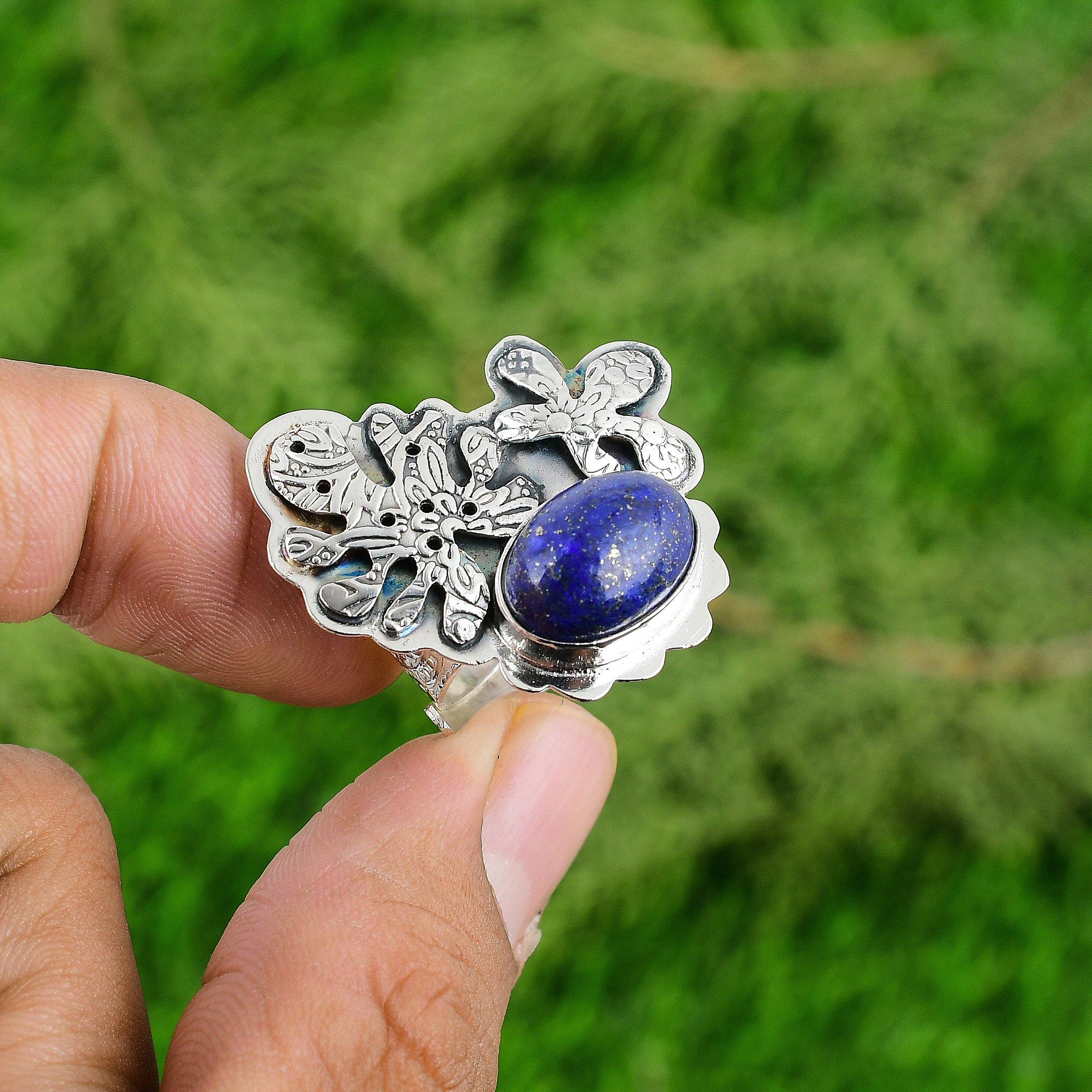 Mothers day Sale 925 Sterling Silver Natural Lapis Lazuli Promise Ring Jewelry