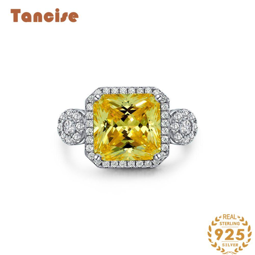 Tancise Jewelry Yellow 10 * 10 Zircon Surround Ring Fashion Personality 925 Silver Women's Ring
