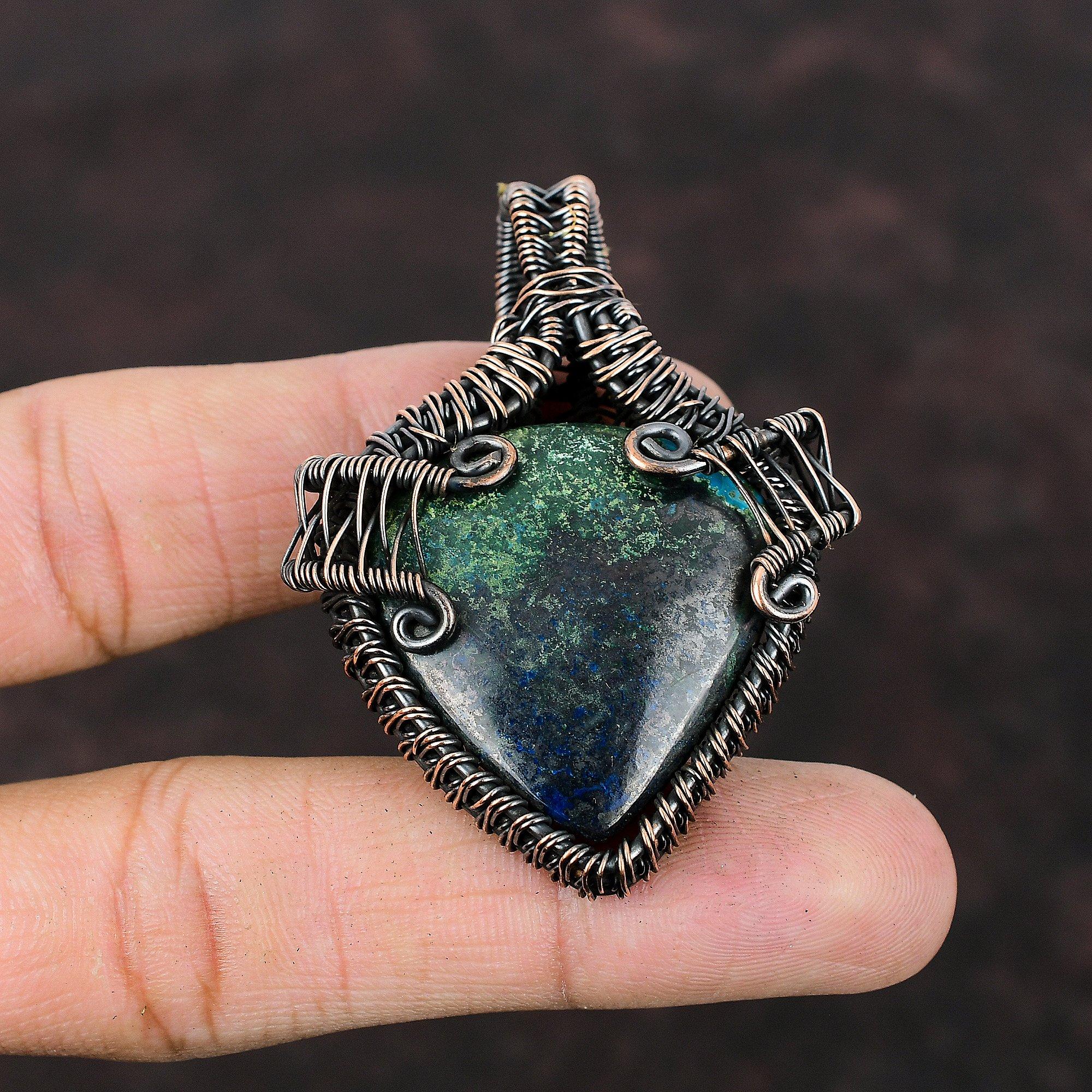Azurite Malachite Copper Pendant Copper Wire Wrapped Pendant Gemstone Jewelry Pendant For Women Handmade Copper Jewelry Best Design Pendant