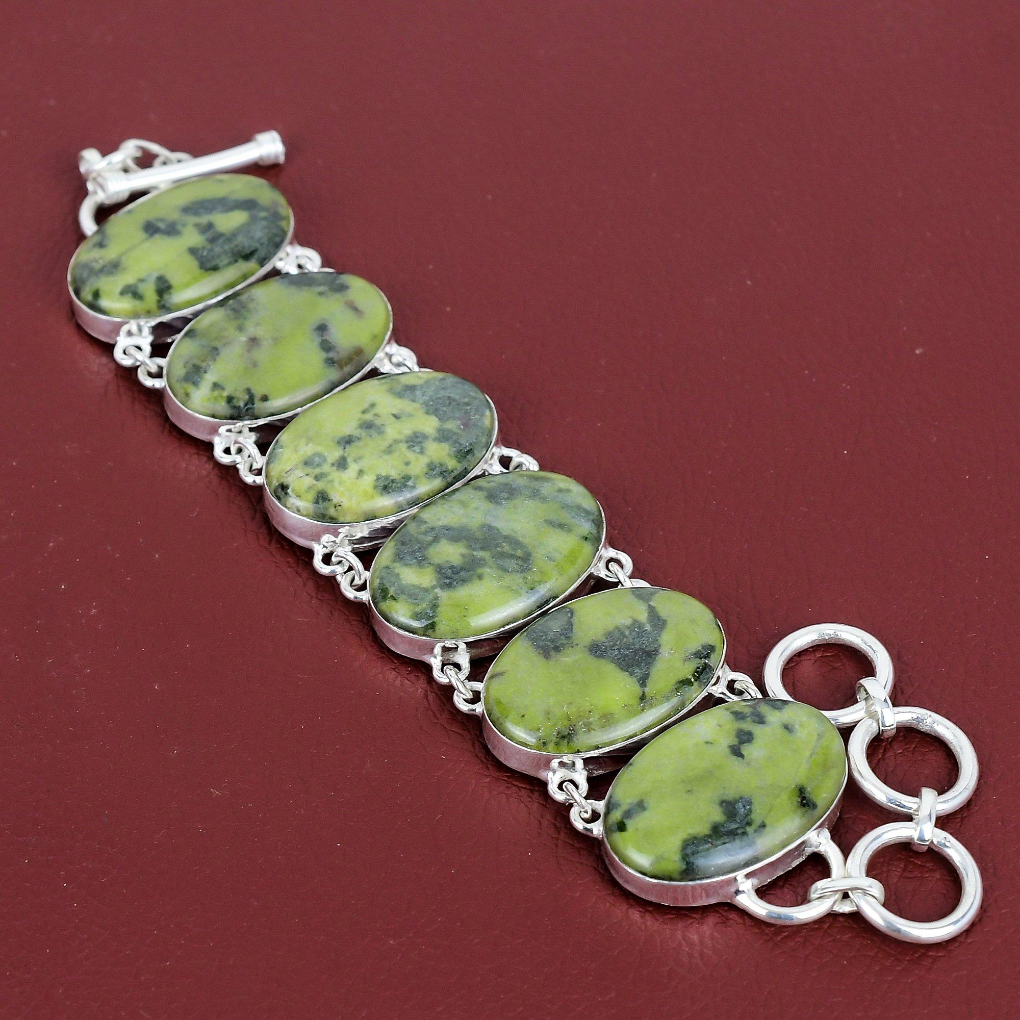 Serpentine bracelet natural gemstone bracelet handmade antique jewelry 925 sterling silver bracelet adjustable chain bracelet gifts for wife