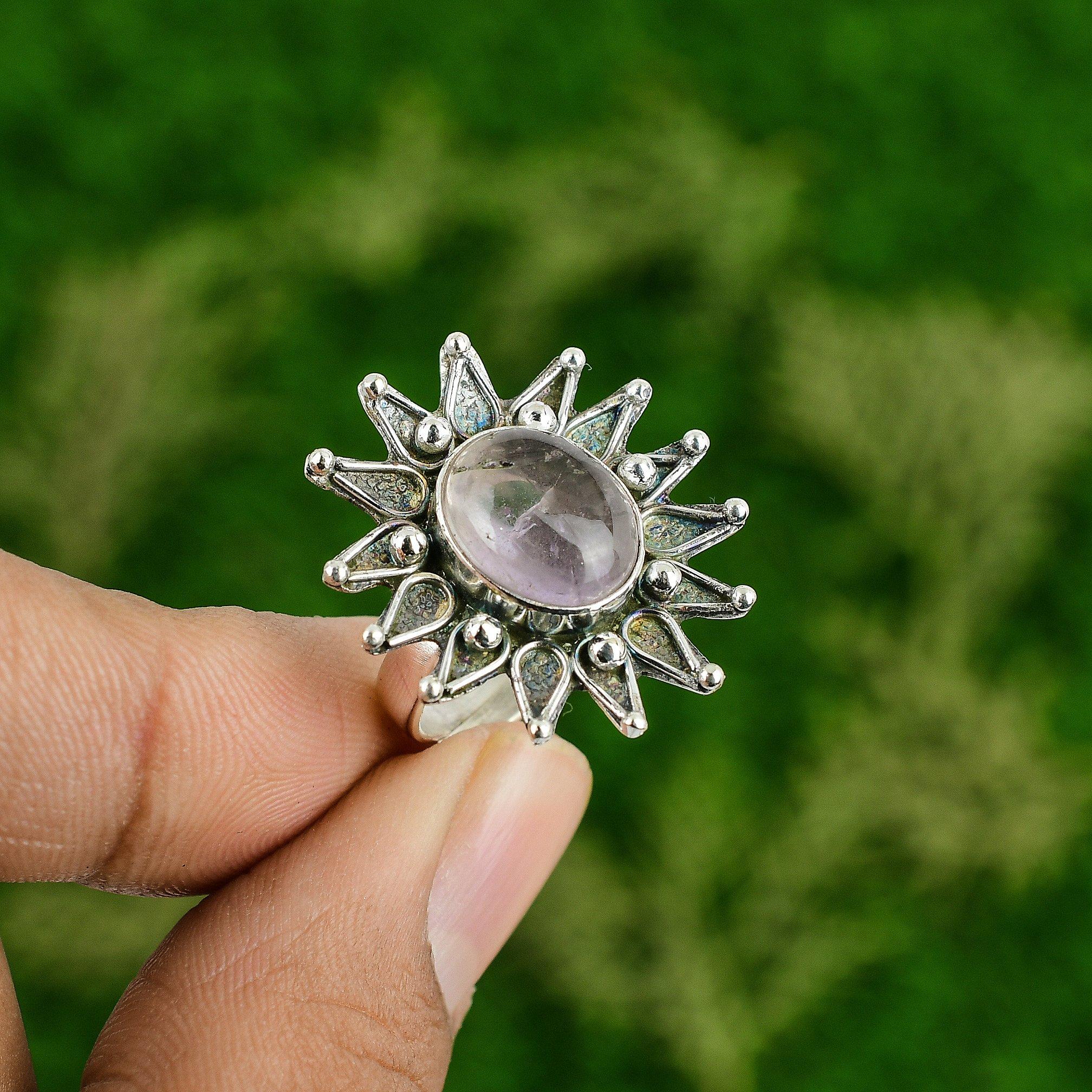 Sterling Silver African Amethyst Stone Stackable Flower Wedding New Ring Jewelry