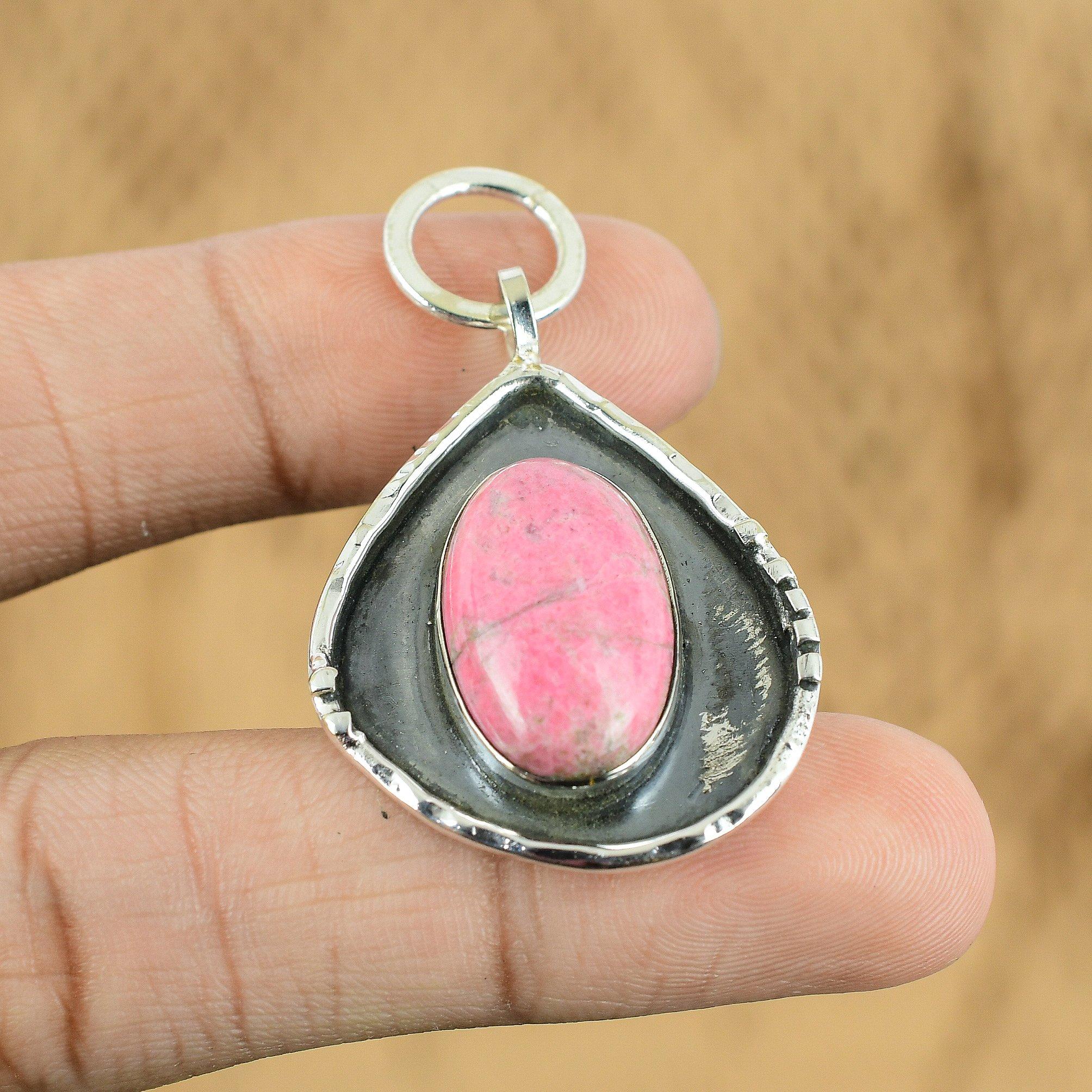 Womens Day Sale 925 Silver Oval Thulite Gemstone Handmade Wife Pendant Jewelry