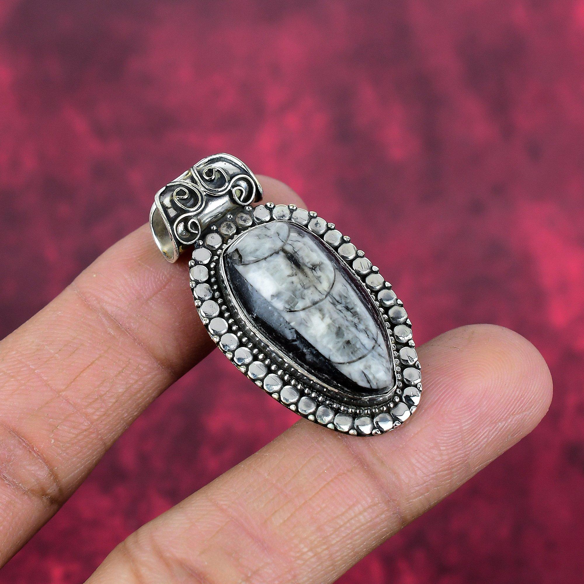 Orthoceras Fossil Jewelry, 925 Solid Sterling Silver Pendant Handmade Gemstone Jewelry, Gifts For Wedding Pendant