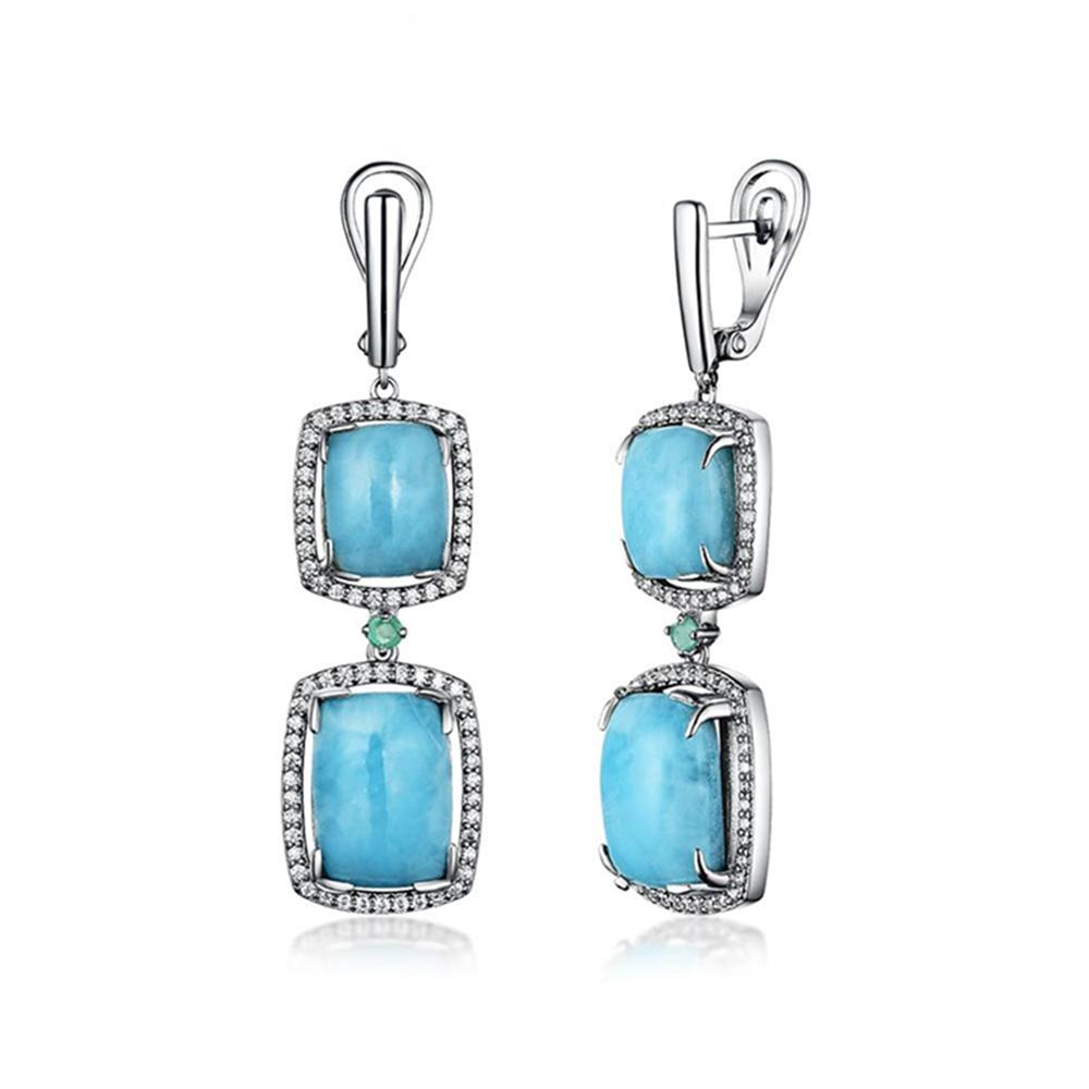 Natural Larimar Clasp Earring Big Gemstone Earring Nice Earring 925 Sterling Silver Fine Jewelry for Women Nice Gift