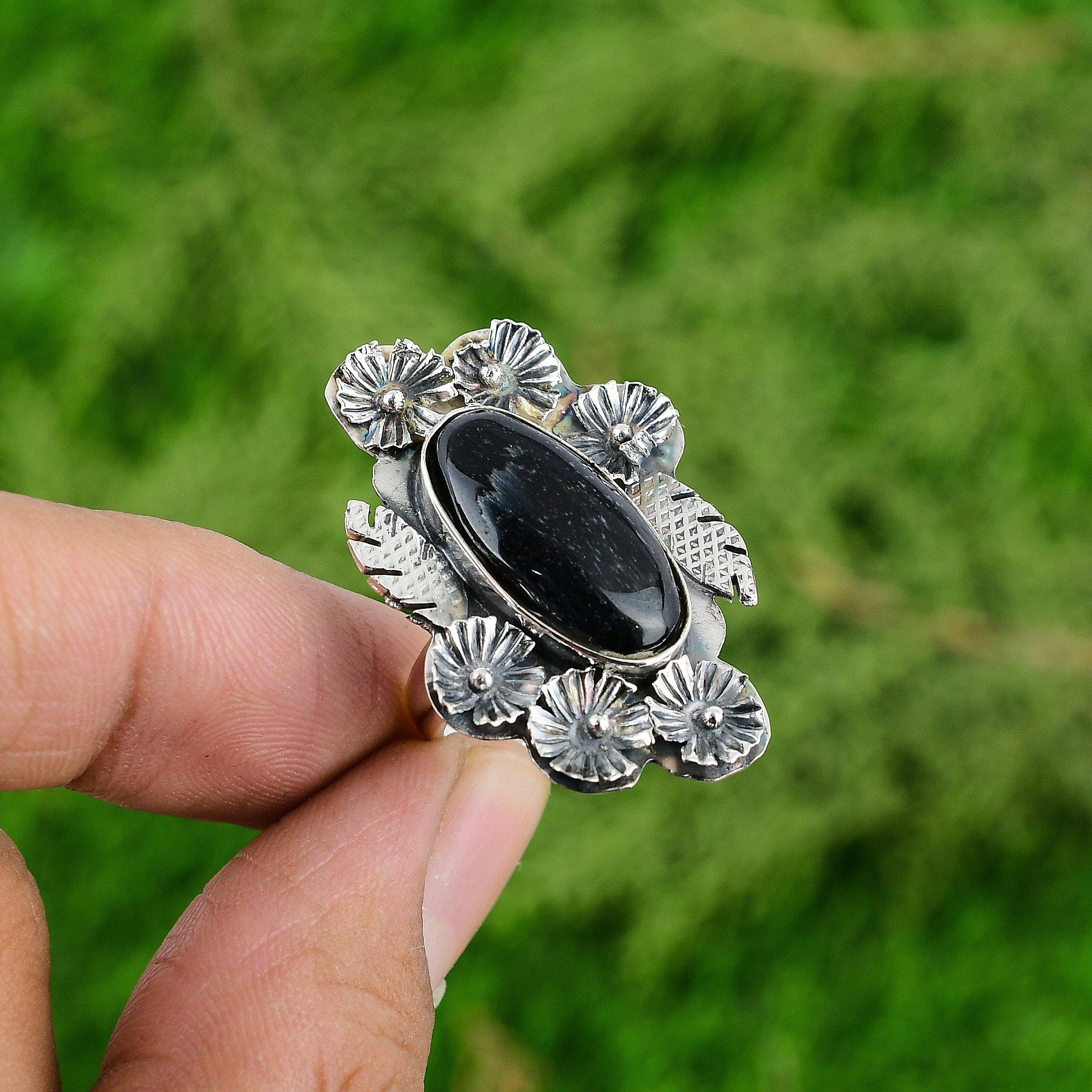 Natural Nellite Gemstone 925 Silver Multi Stone Flower Adjustable Ring For Women
