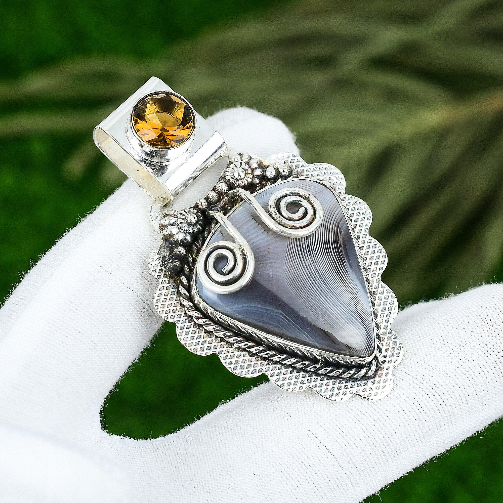 Geschenk für Frauen Anhänger 925 Sterlingsilber Natürlicher Botswana Achat Edelstein