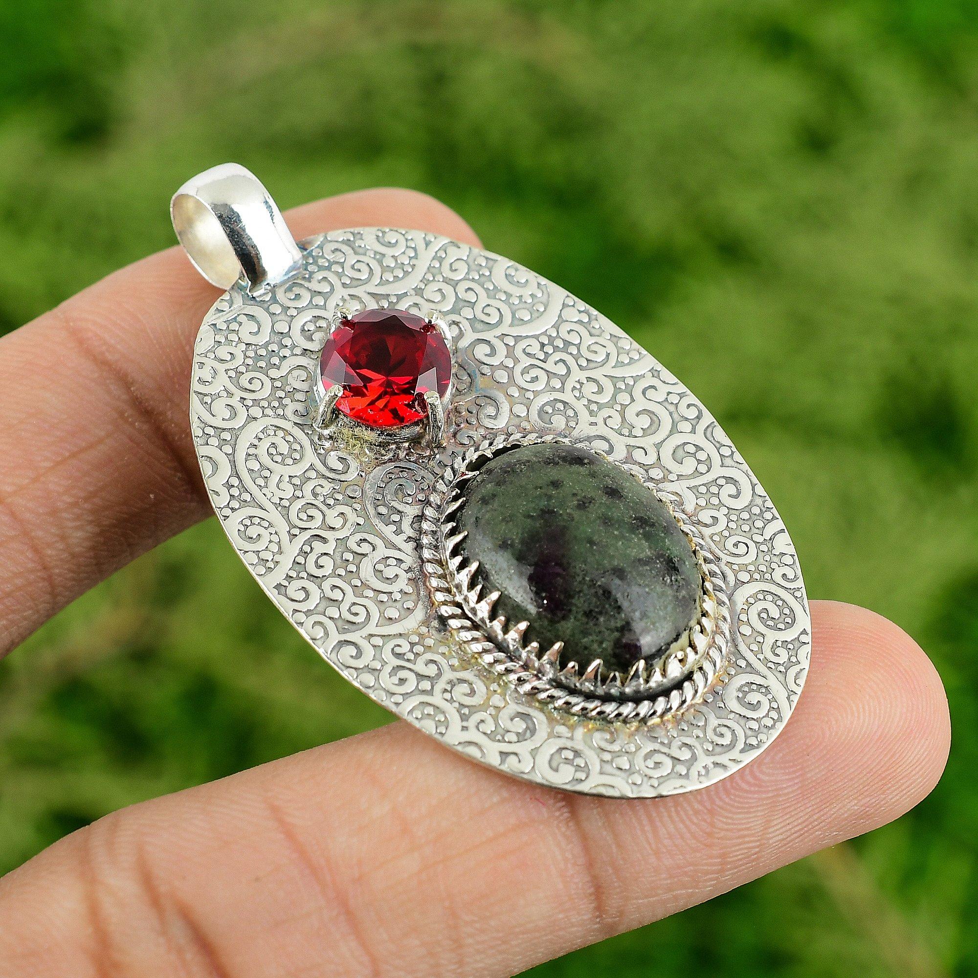 Rubin Zoisit Edelstein Mosambik Granat Geburtstag Ehefrau Anhänger Schmuck 925 Silber