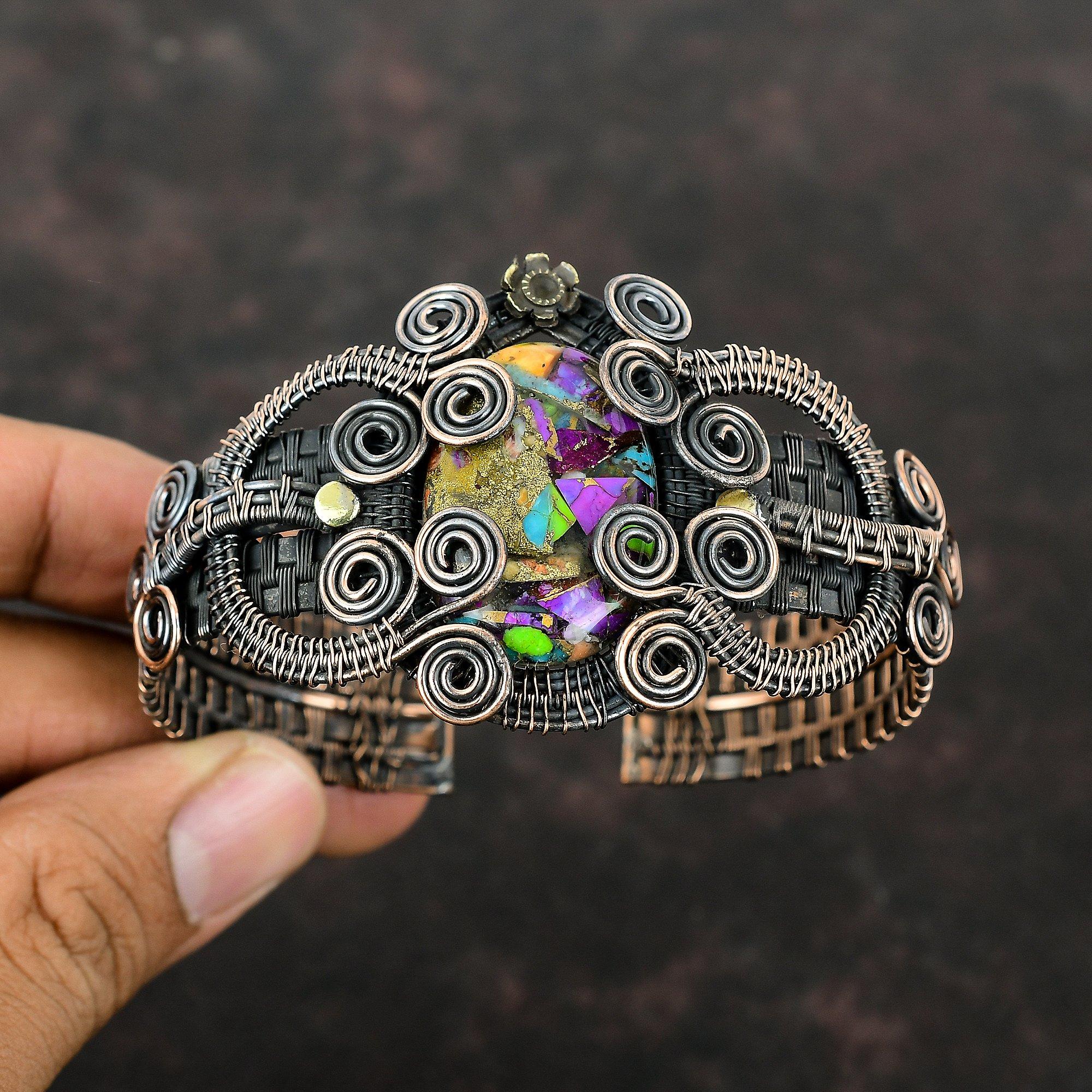 Fiesta Kingman Turquoise Bangle Copper Wire Wrapped Gemstone Bangle Multi Copper Turquoise Cuff Bracelet Adjustable Bangle Handmade Jewelry