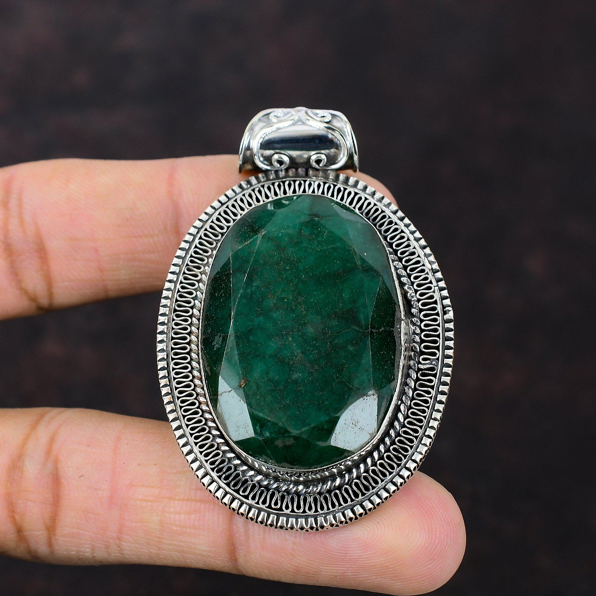 Faceted Zambian Emerald Pendant Gemstone Jewelry Vintage Pendant 925 Sterling Silver Pendant Designer Pendant Gift For Mom Handmade Pendant