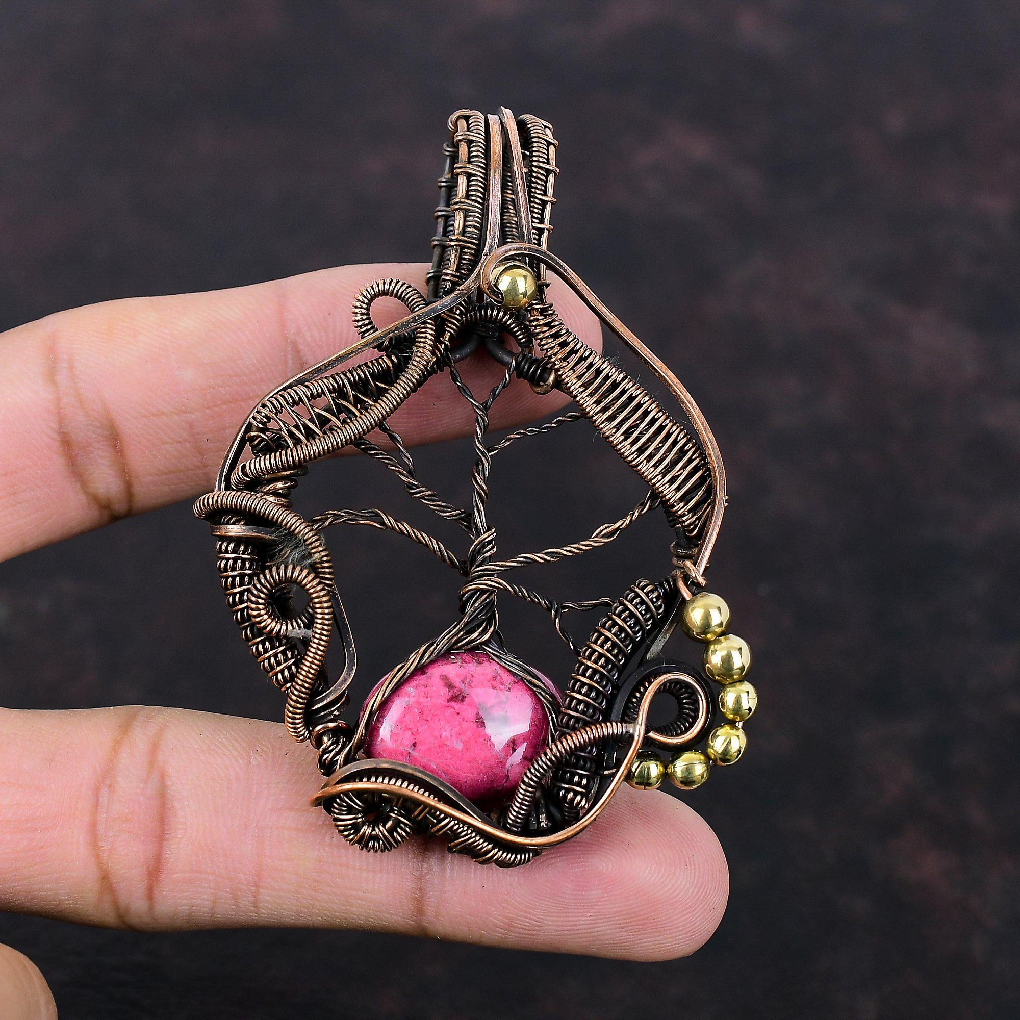 Tree Of Life Thulite Pendant Copper Wire Wrapped Pendant Original Gemstone Pendant Handmade Pendant Copper Wire Wrap Jewelry Engagement Gift