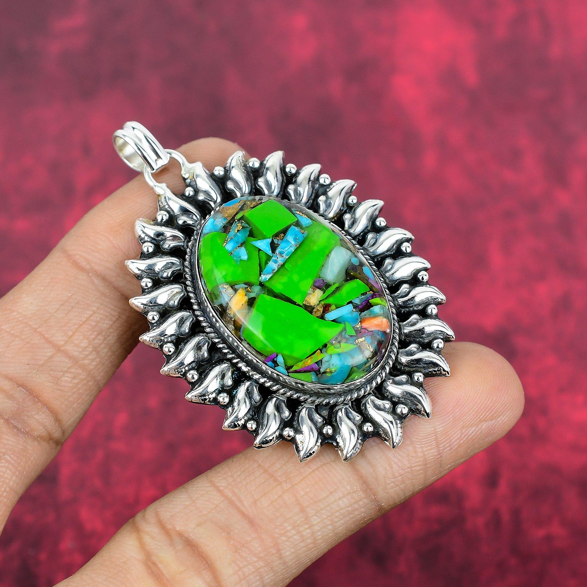 Fiesta Kingman Turkos Hänge, 925 Massivt Sterlingsilver Ädelstenssmycke, Handgjort Hänge, För Bröllopspresent