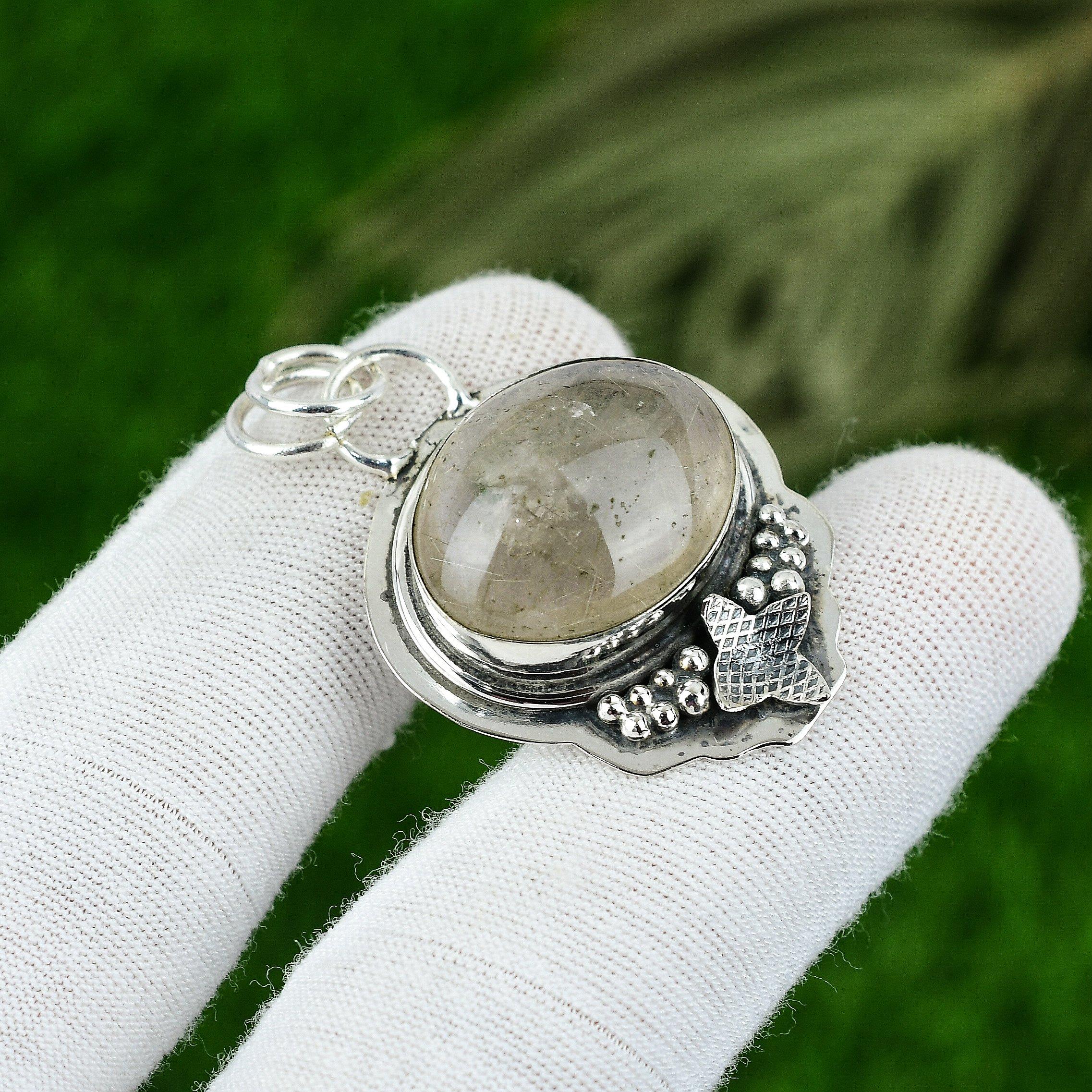 Pendente con Pietra Naturale Rutilo Dorato Gioielli in Argento Sterling 925 Per Ragazze