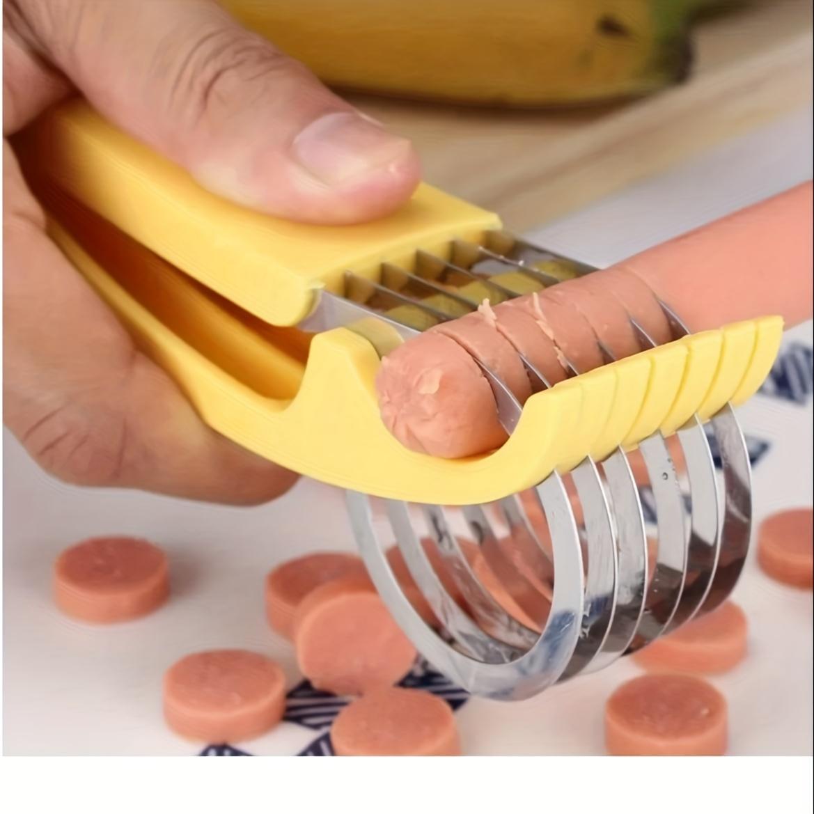 Stainless Steel Banana Slicer, Universal Kitchen Gadget for Sausage, Strawberry, Grape, Food Contact Safe, Manual Fruit & Vegetable Cutter Peeler Tool