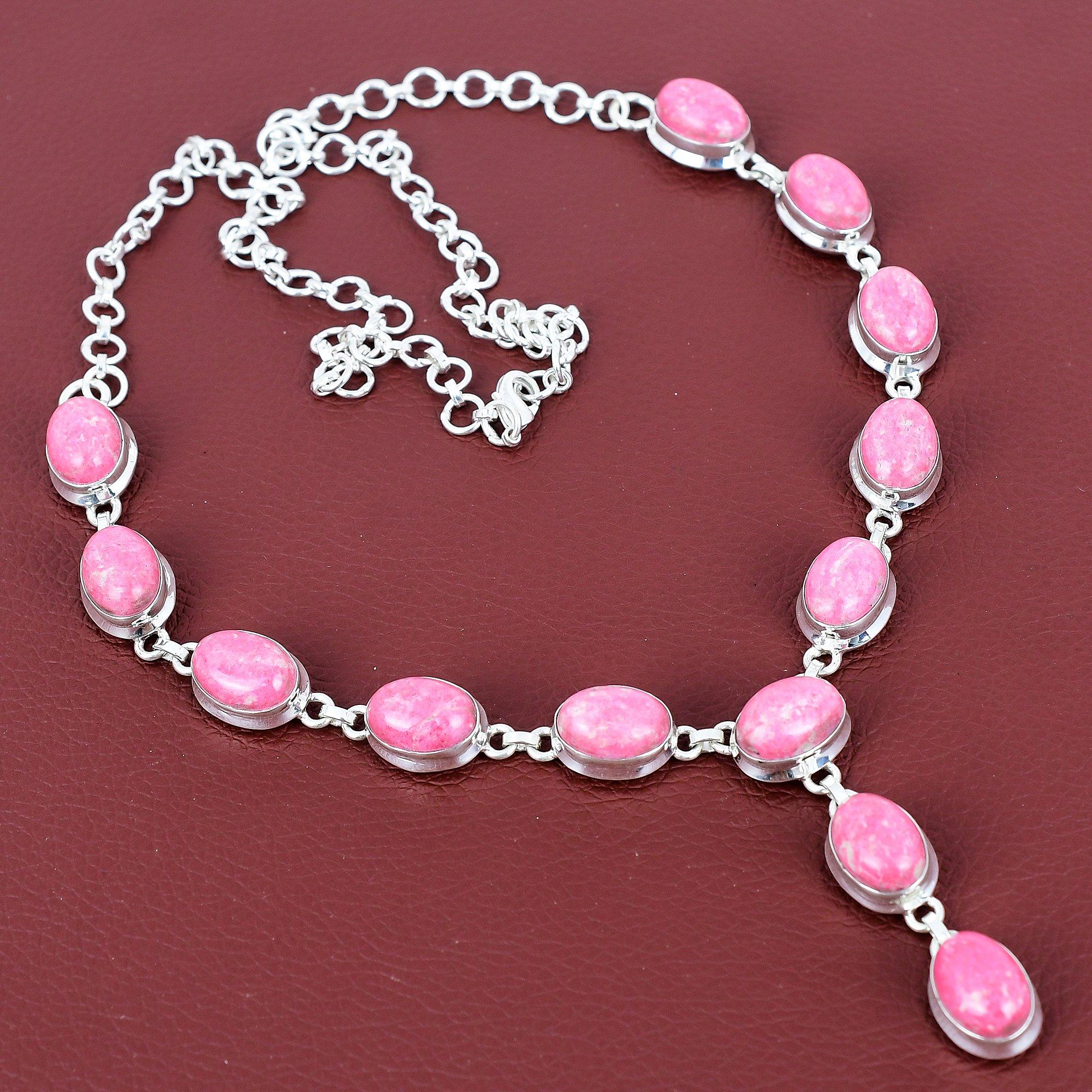 Thulite Necklace Genuine Gemstone Necklace Handmade Jewelry 925 Sterling Silver Necklace Adjustable Chain Necklace Silver Jewelry for Gifts