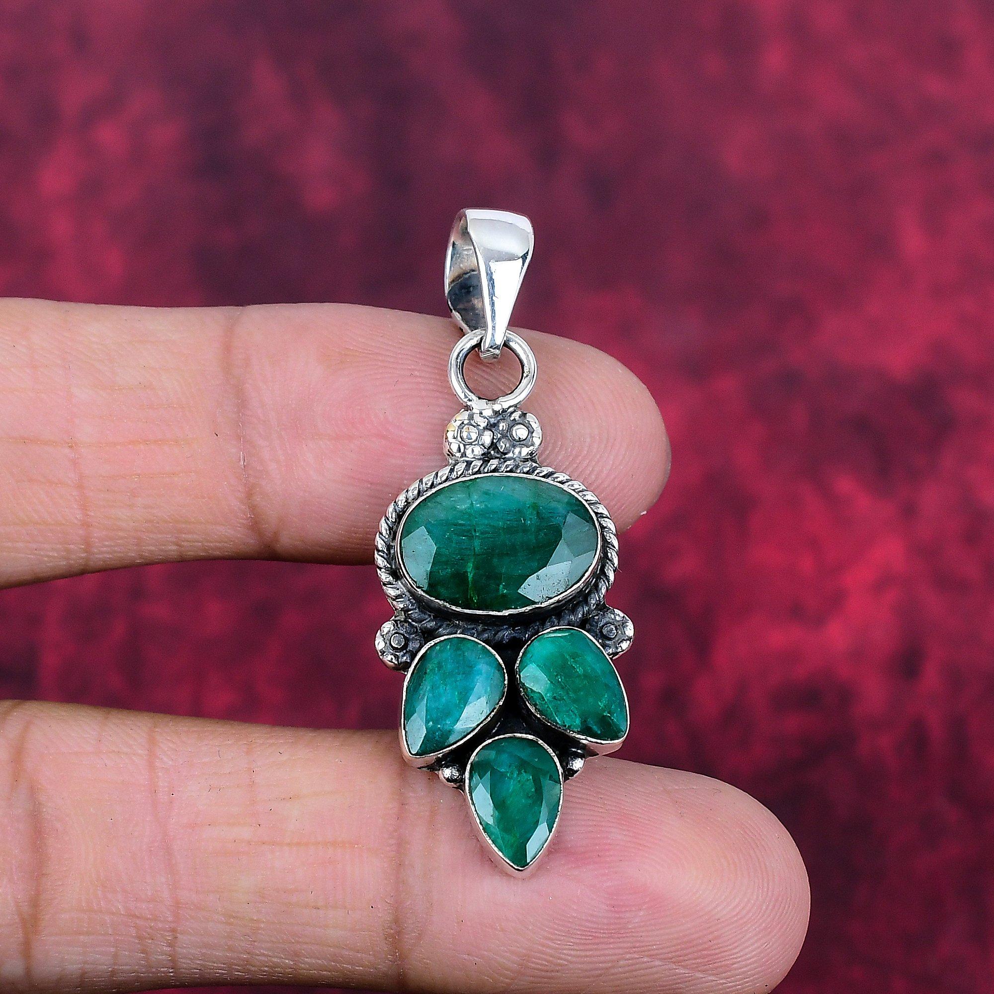 Smaragd Anhänger, 925 Sterling Silber Anhänger Edelstein Schmuck, handgefertigter Anhänger erstaunlicher Schmuck, Geschenk für Sie