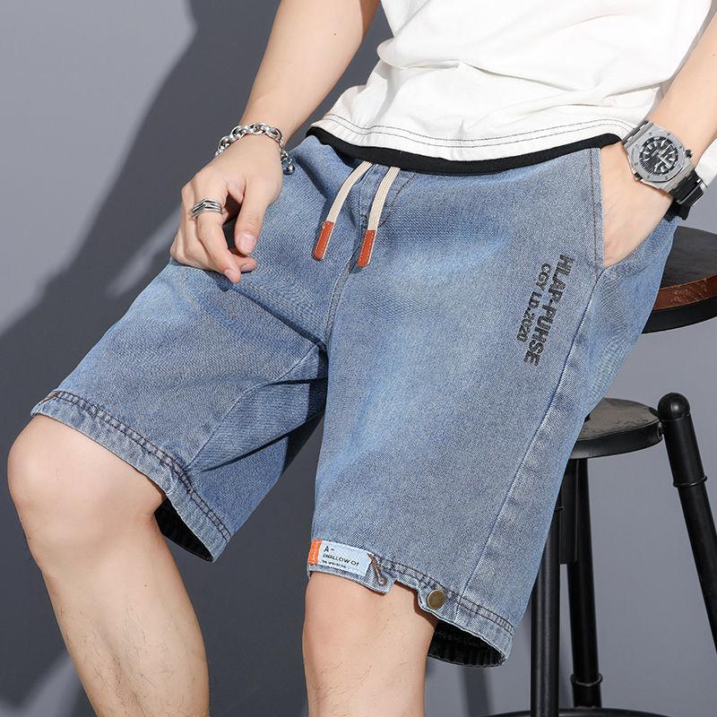 2024 Summer Men's Denim Shorts American Retro All-match Straight Shorts Loose Casual Sports Quarter Pants Plus Size Men's Shorts