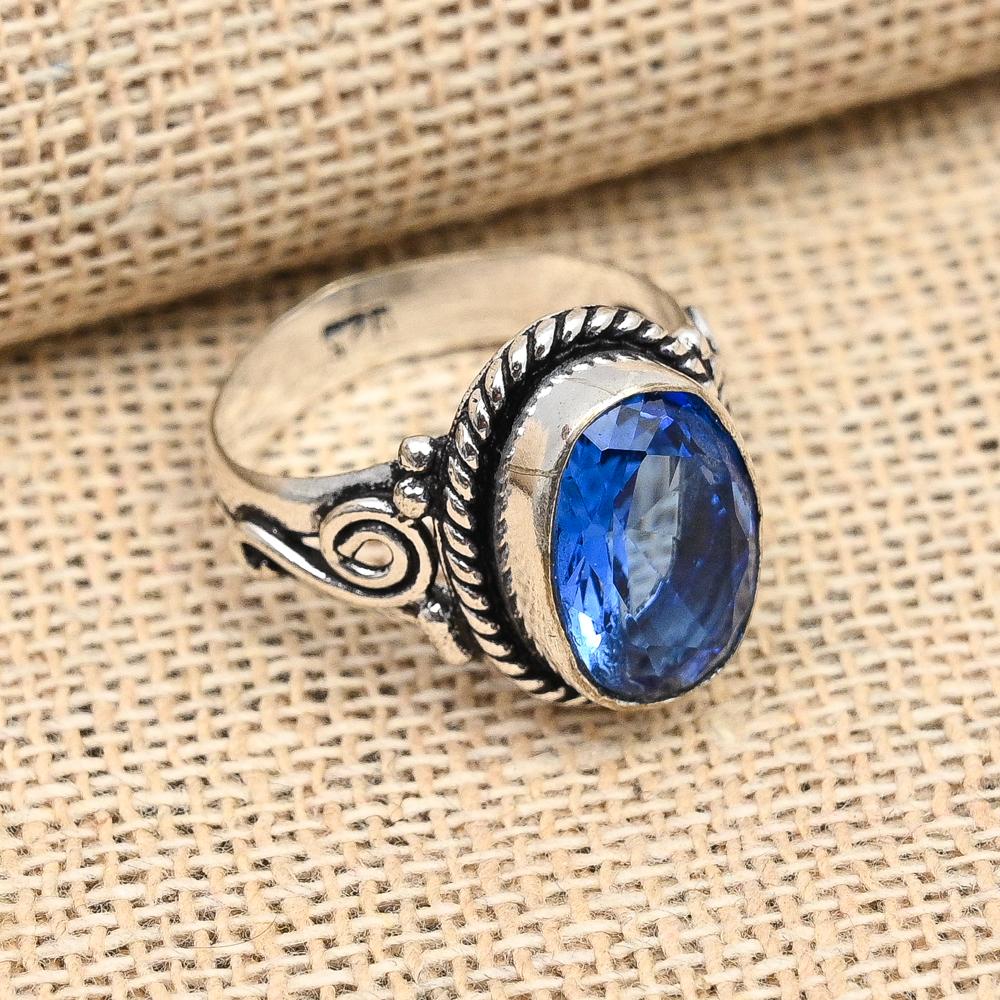 London Blue Topaz Gemstone Handmade 925 Solid Sterling Silver Jewelry Ring For Christmas Gift