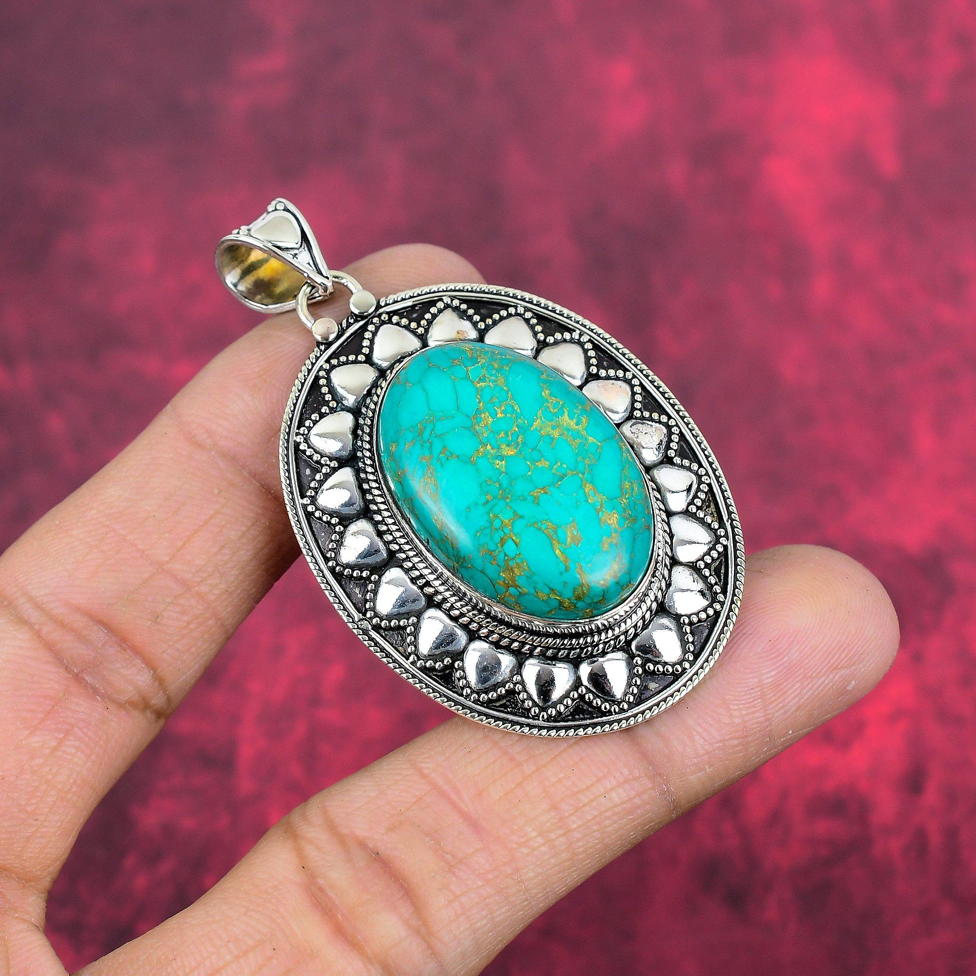 Arizona Turquoise Gemstone Pendant, 925 Solid Sterling Silver Pendant Jewelry, Handmade Antique Jewelry Gift For Mother