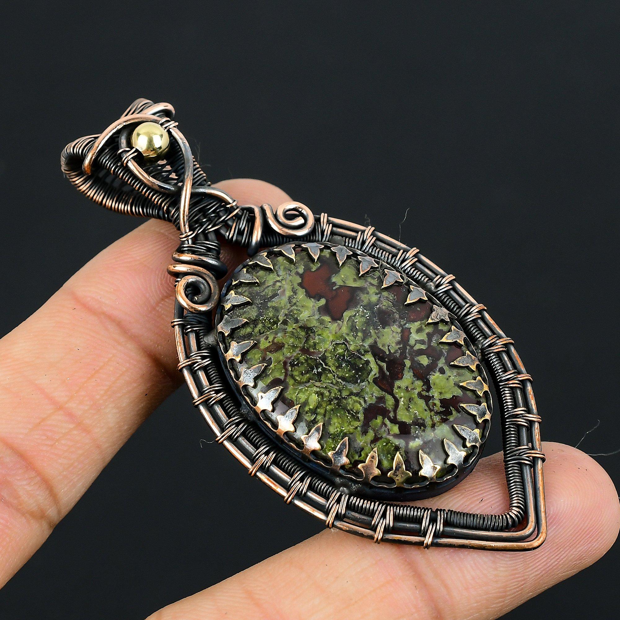 Dragon Blood Jasper Gemstone Pure Copper Wire Wrapped Handmade Pendant Jewelry Gift For Her