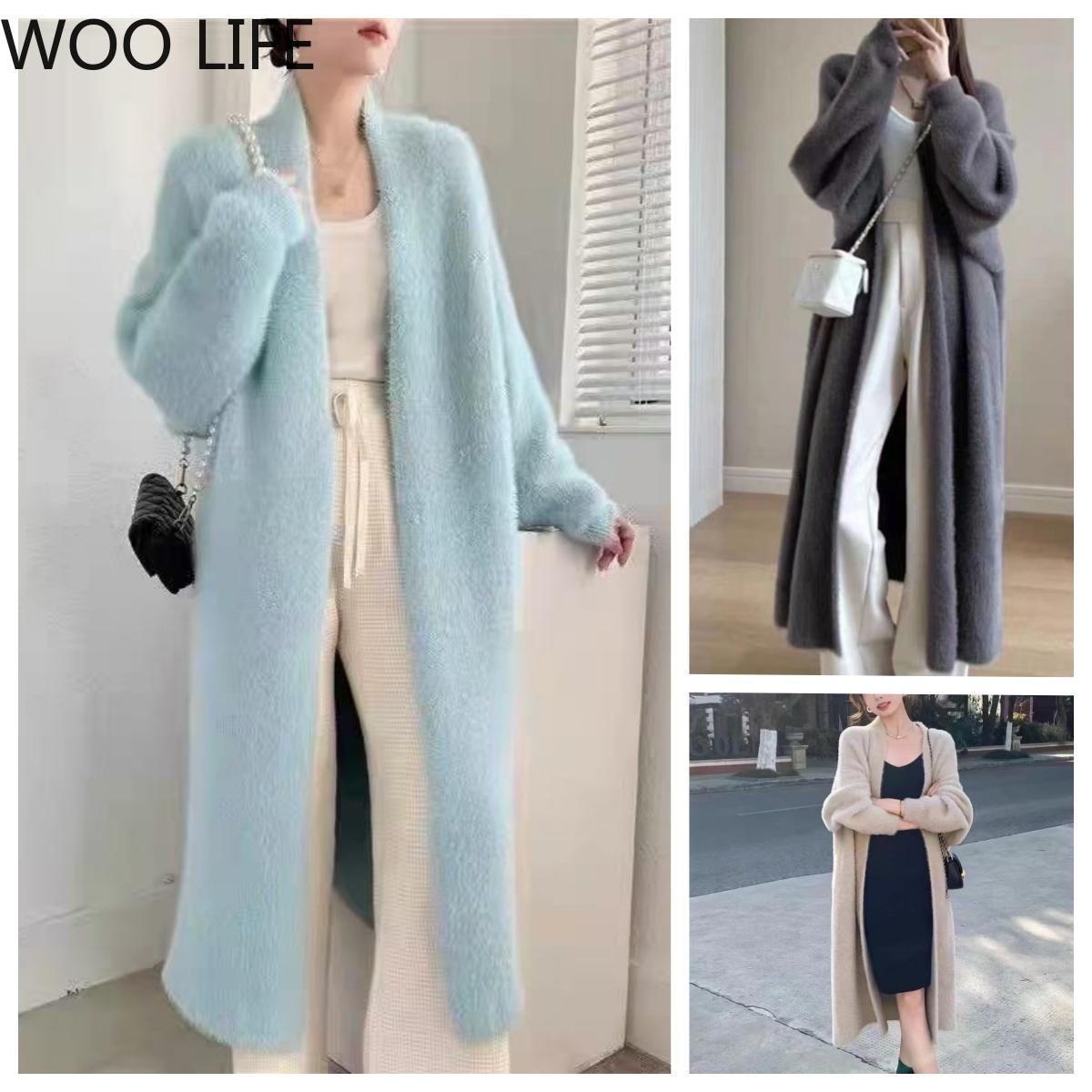 Women Faux Mink Long Cardigan Oversized Knit Coat Soft Plush Knee Length Duster Lounge Wrap