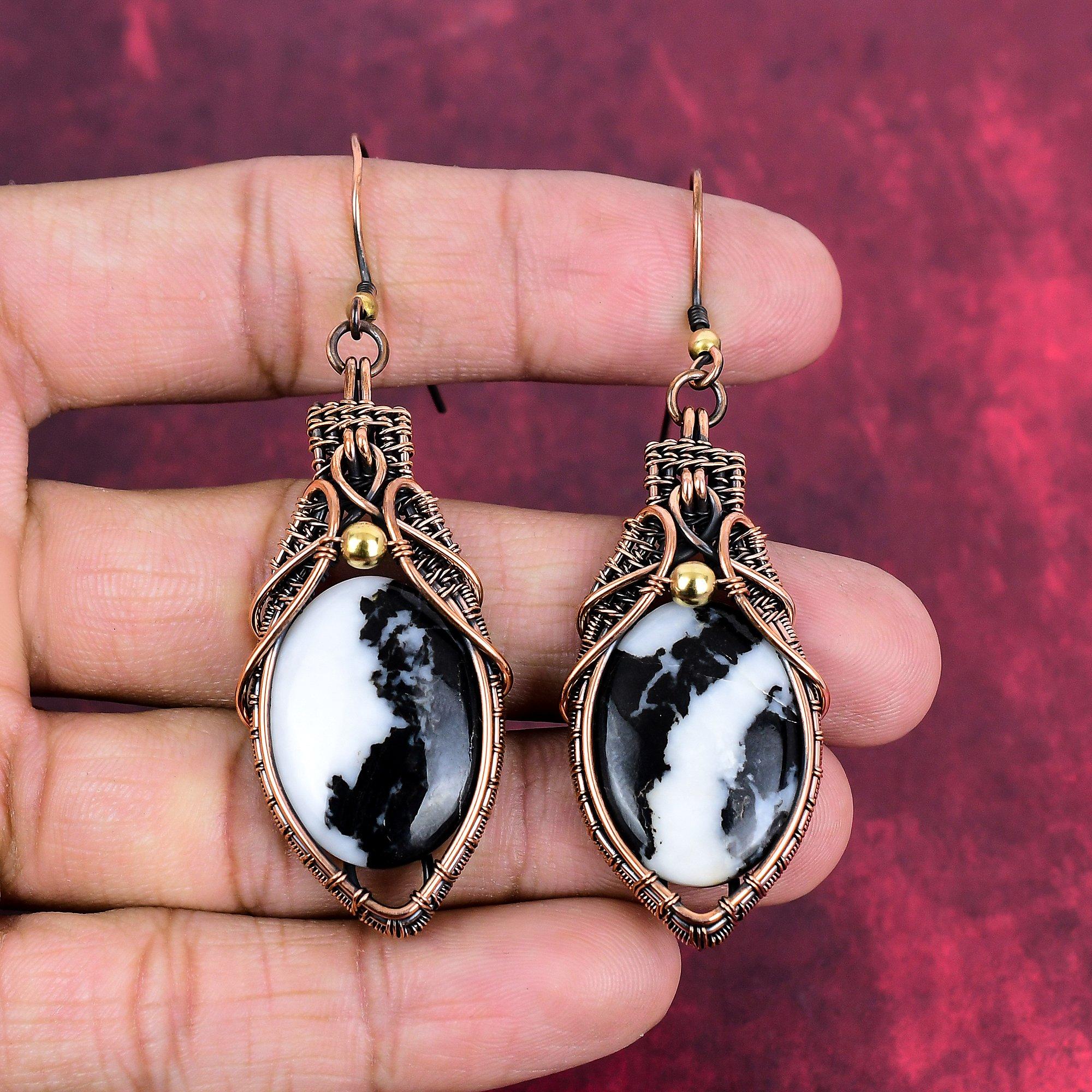 White Buffalo Turquoise Earring Copper Wire Wrapped Earrings Natural Gemstone Earring Handmade Copper Jewelry Gifts For Her Designer Earring