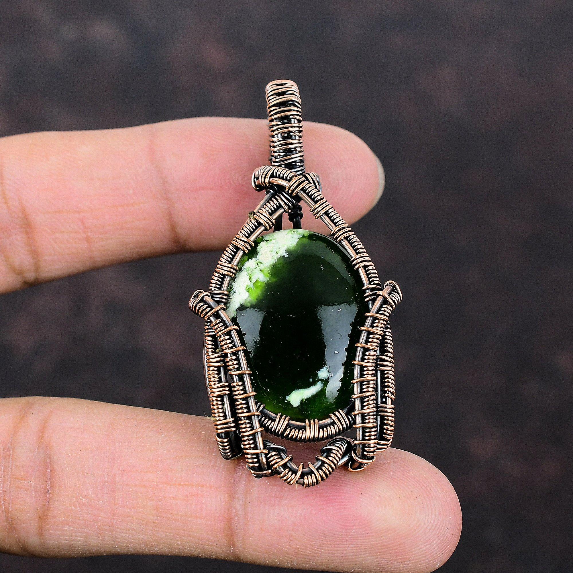 Australian Chrome Chalcedony Pendant Copper Wire Wrapped Jewelry Gemstone Copper Pendant Handmade Amazing Pendant Chrome Chalcedony Jewelry
