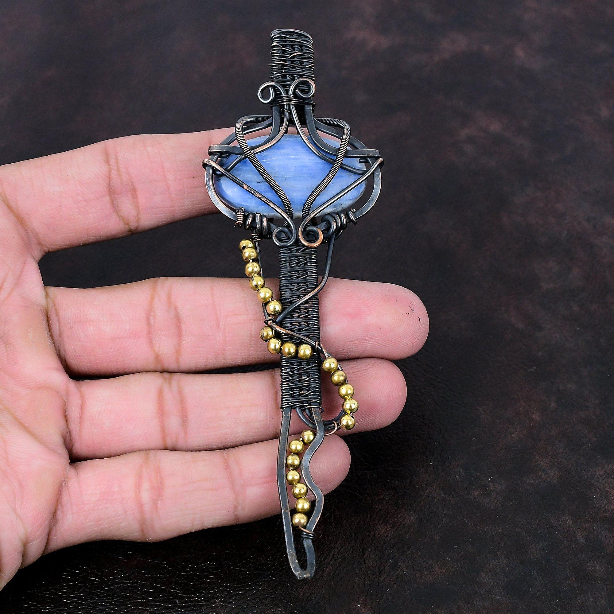 Kyanite Pendant Copper Wire Wrapped Pendant Gemstone Pendant Wire Wrap Jewelry Key Pendant Handmade Boho Pendant Copper Jewelry Gift For Her