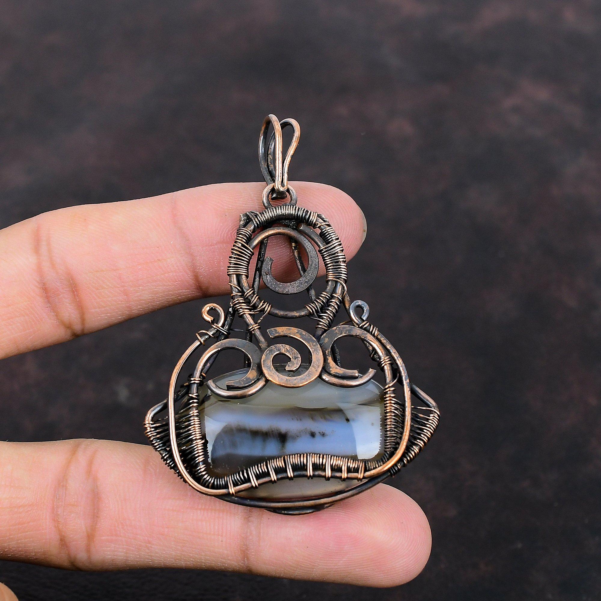 Pandantiv Agat Montana Pandantiv Înfășurat în Sârmă de Cupru Bijuterii Decente Pandantiv cu Piatră Prețioasă Bijuterii din Cupru Făcute Manual Pandantiv Stil Etnic Cadou Pentru El