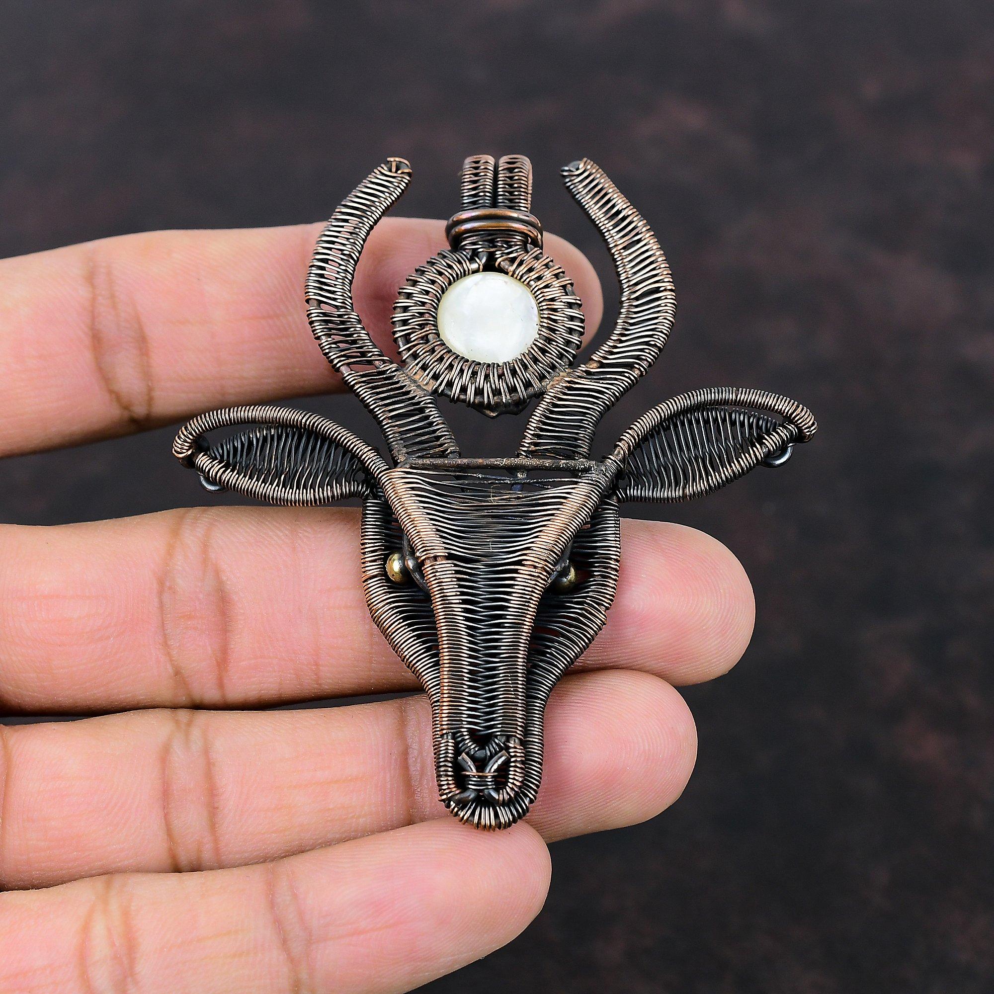 Mother Of Pearl Pendant Copper Wire Wrapped Pendant Handmade Jewelry Gemstone Pendant Beautiful Copper Jewelry Cow Face Pendant Gift For Her