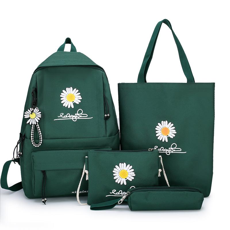 School Opening Must Have Small Daisy Printed Backpack Large Capacity Student Canvas Book Bag Korean Version Girl Four-piece Knapsack Set